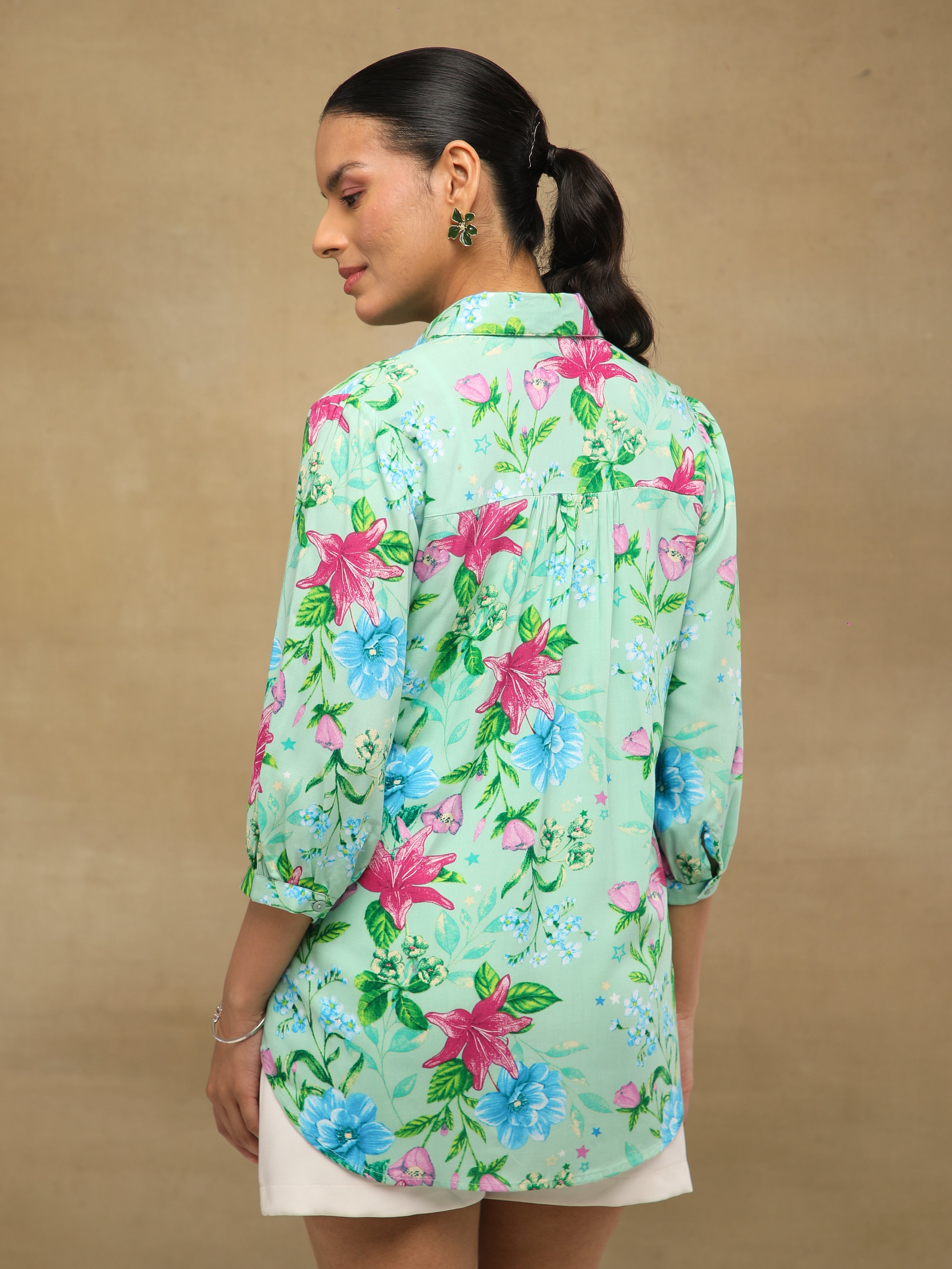 Floral Pintuck Mint Shirt
