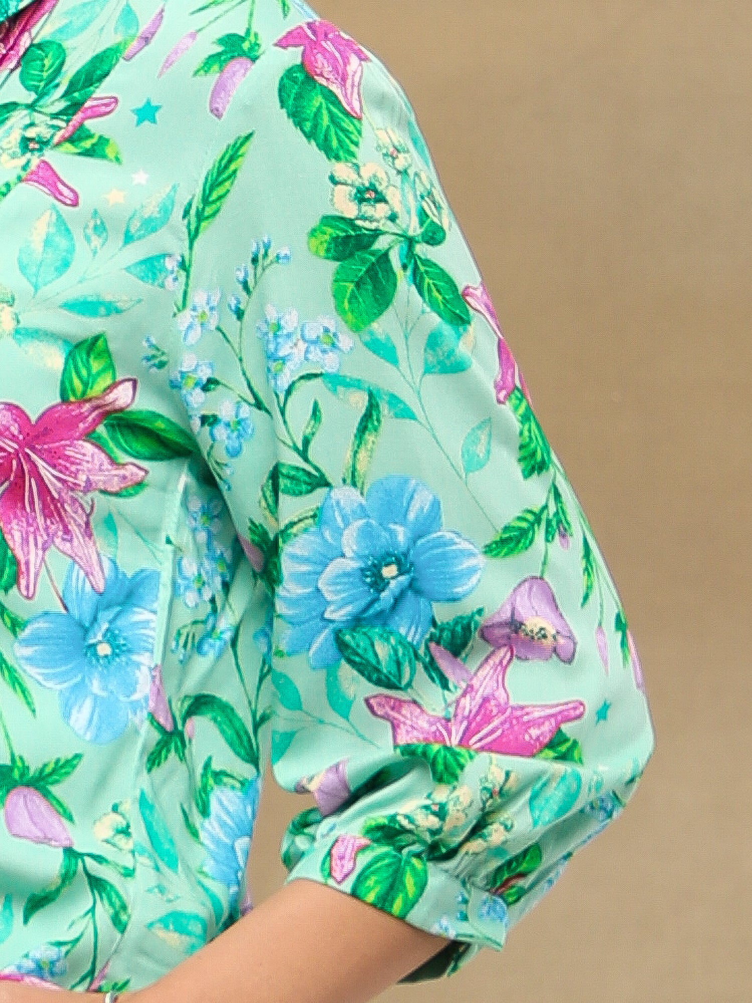 Floral Pintuck Mint Shirt
