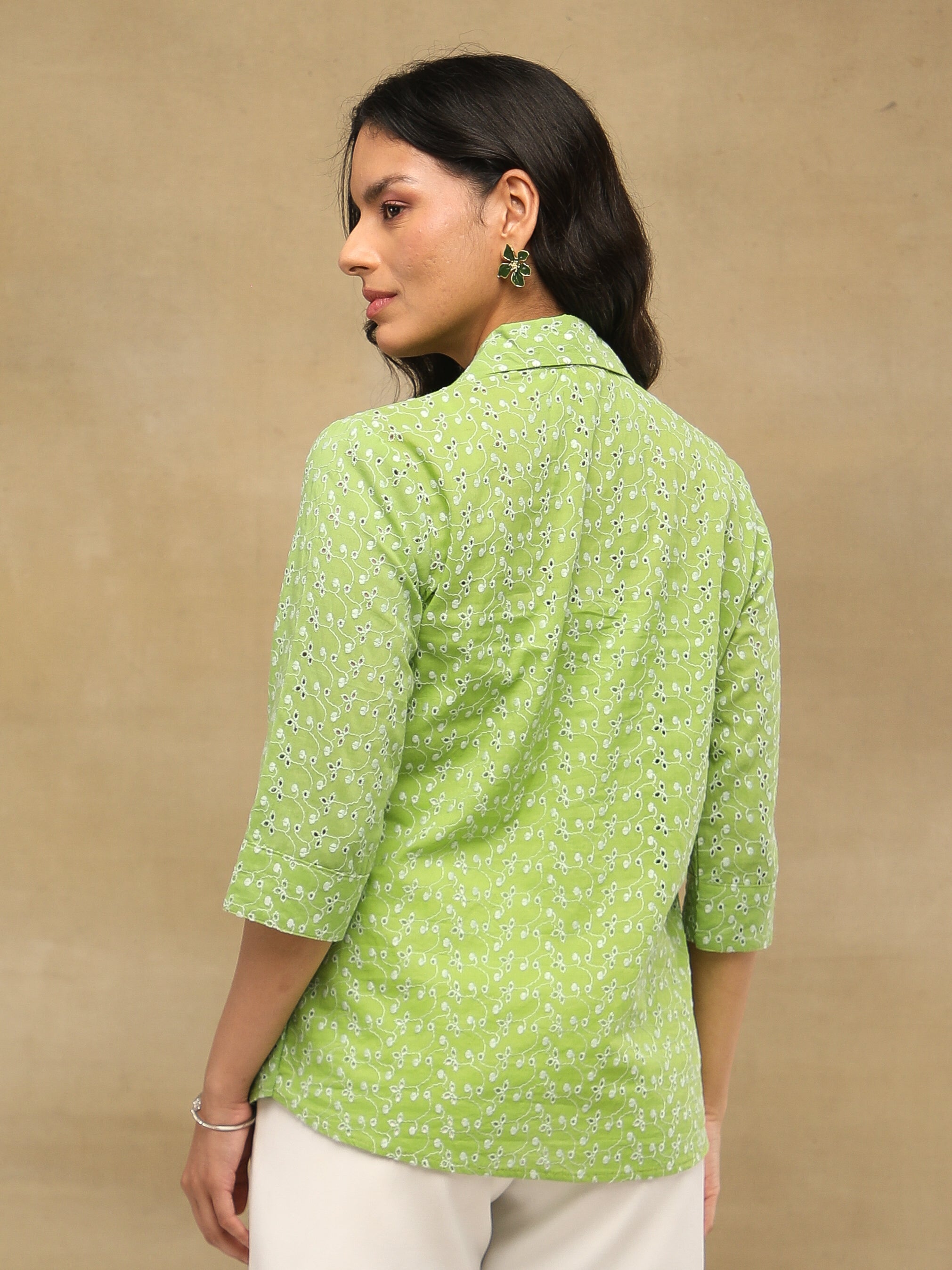 Apple Green Schiffli Shirt