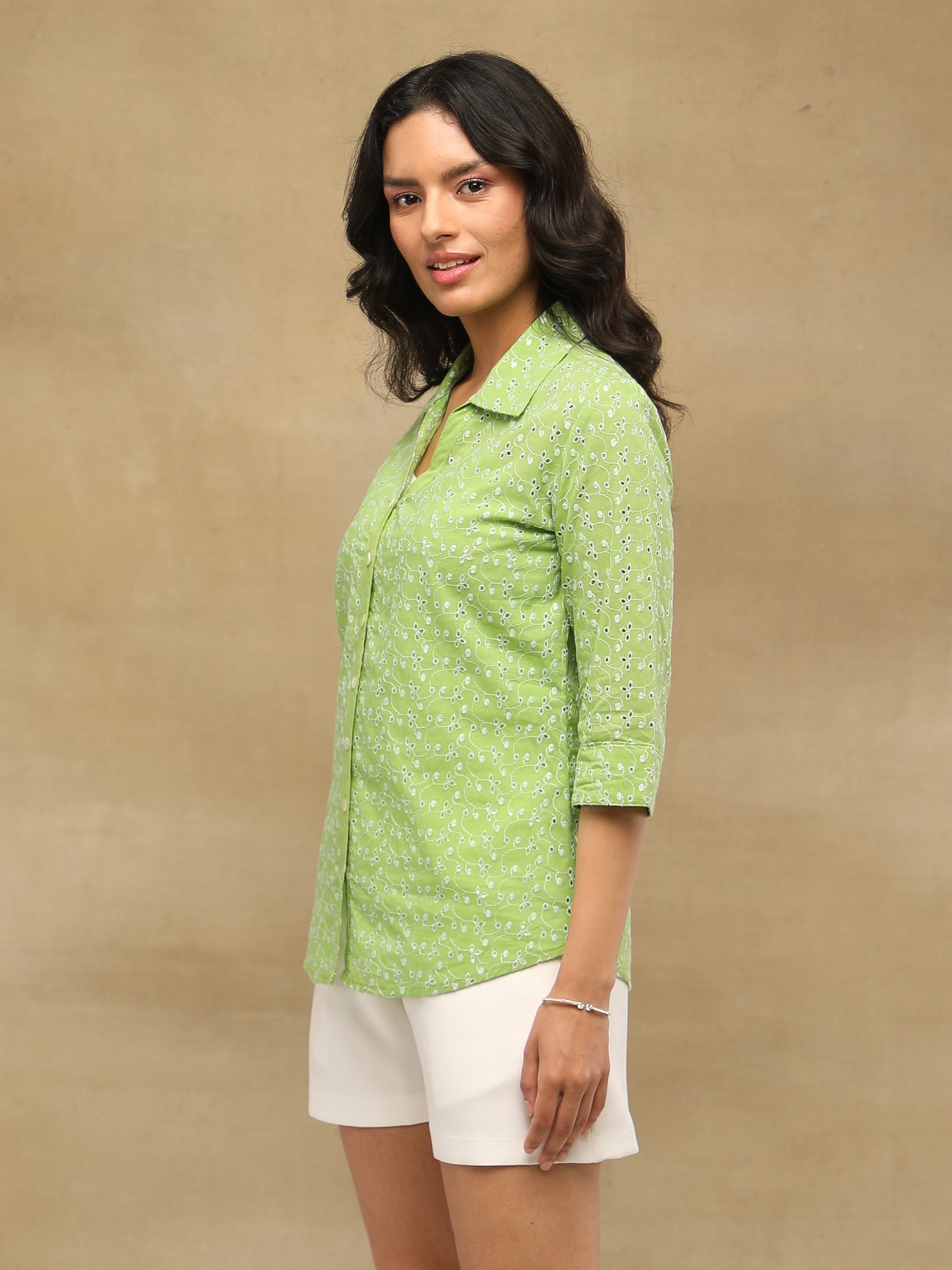 Apple Green Schiffli Shirt