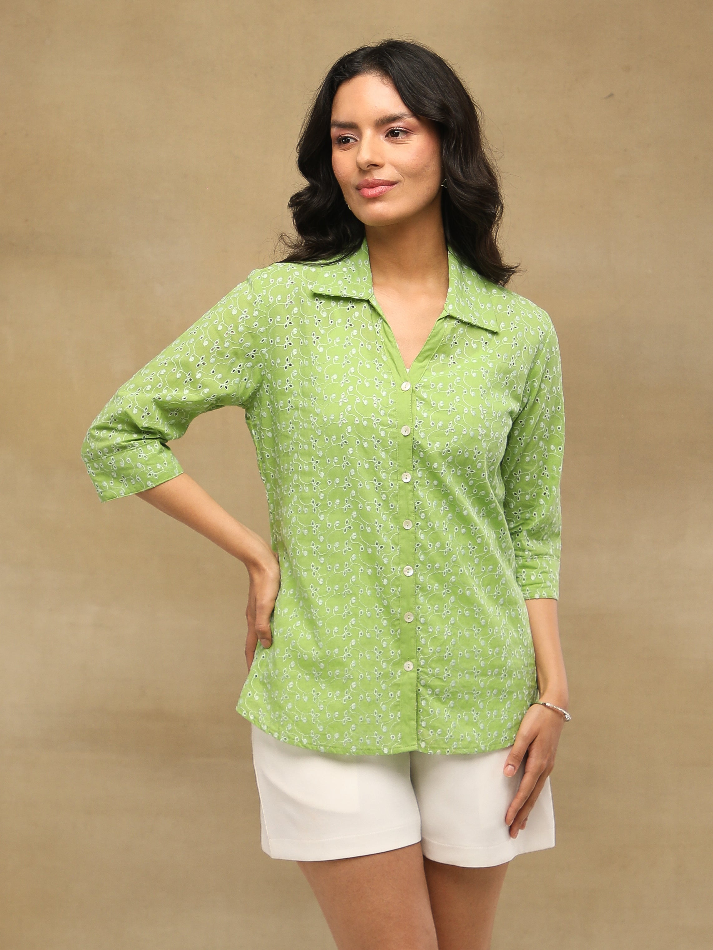Apple Green Schiffli Shirt