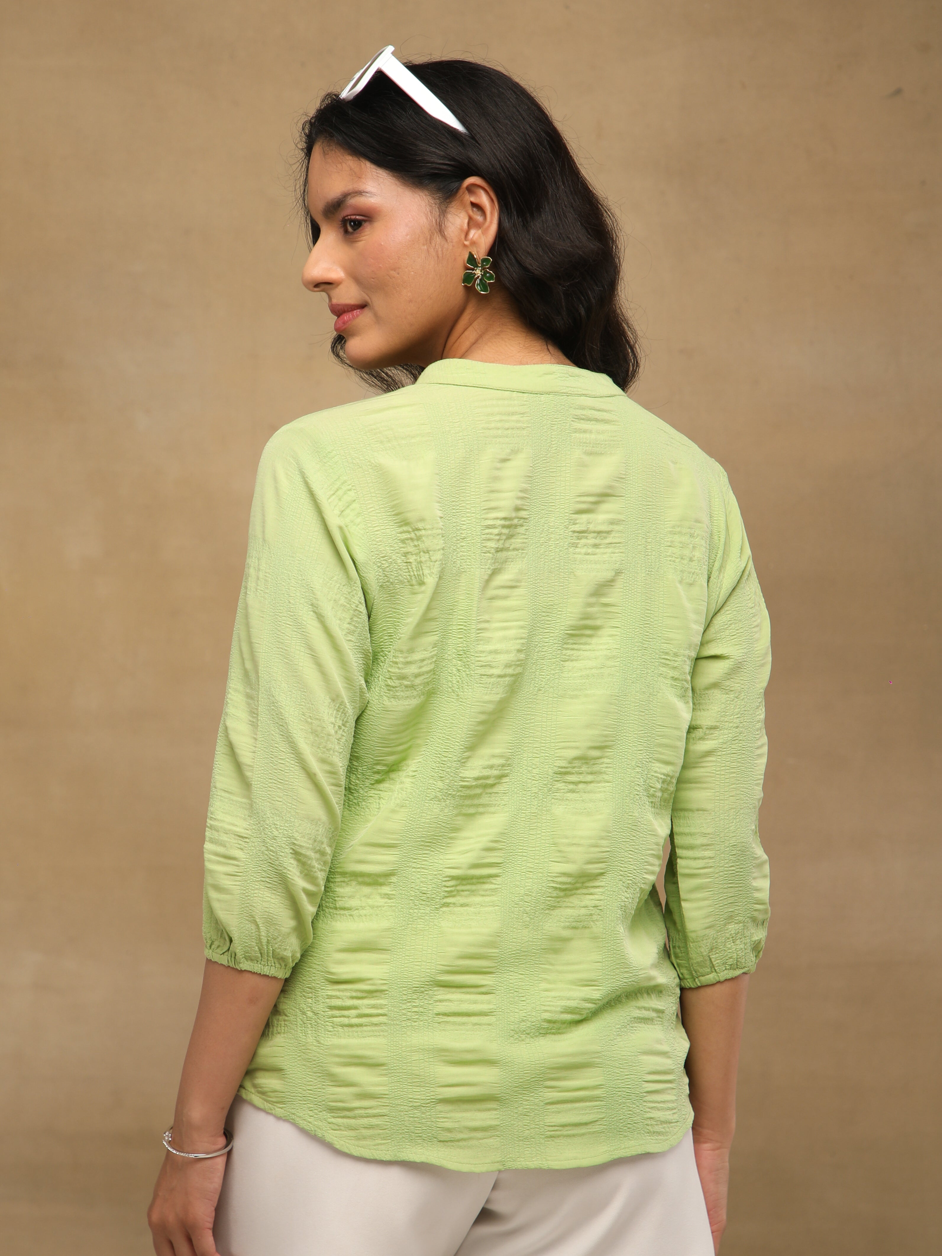 Textured Swarovski Green Top
