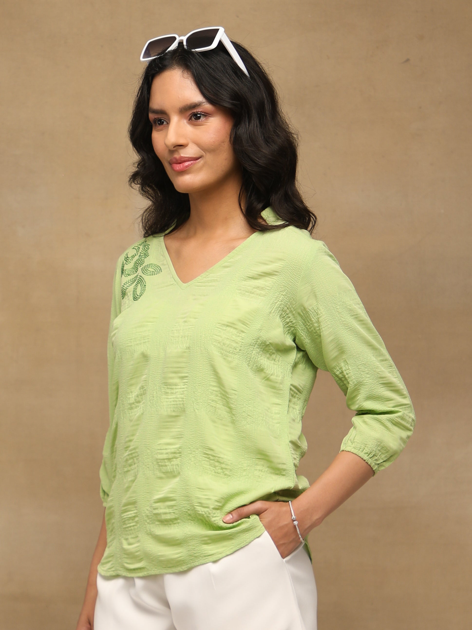 Textured Swarovski Green Top