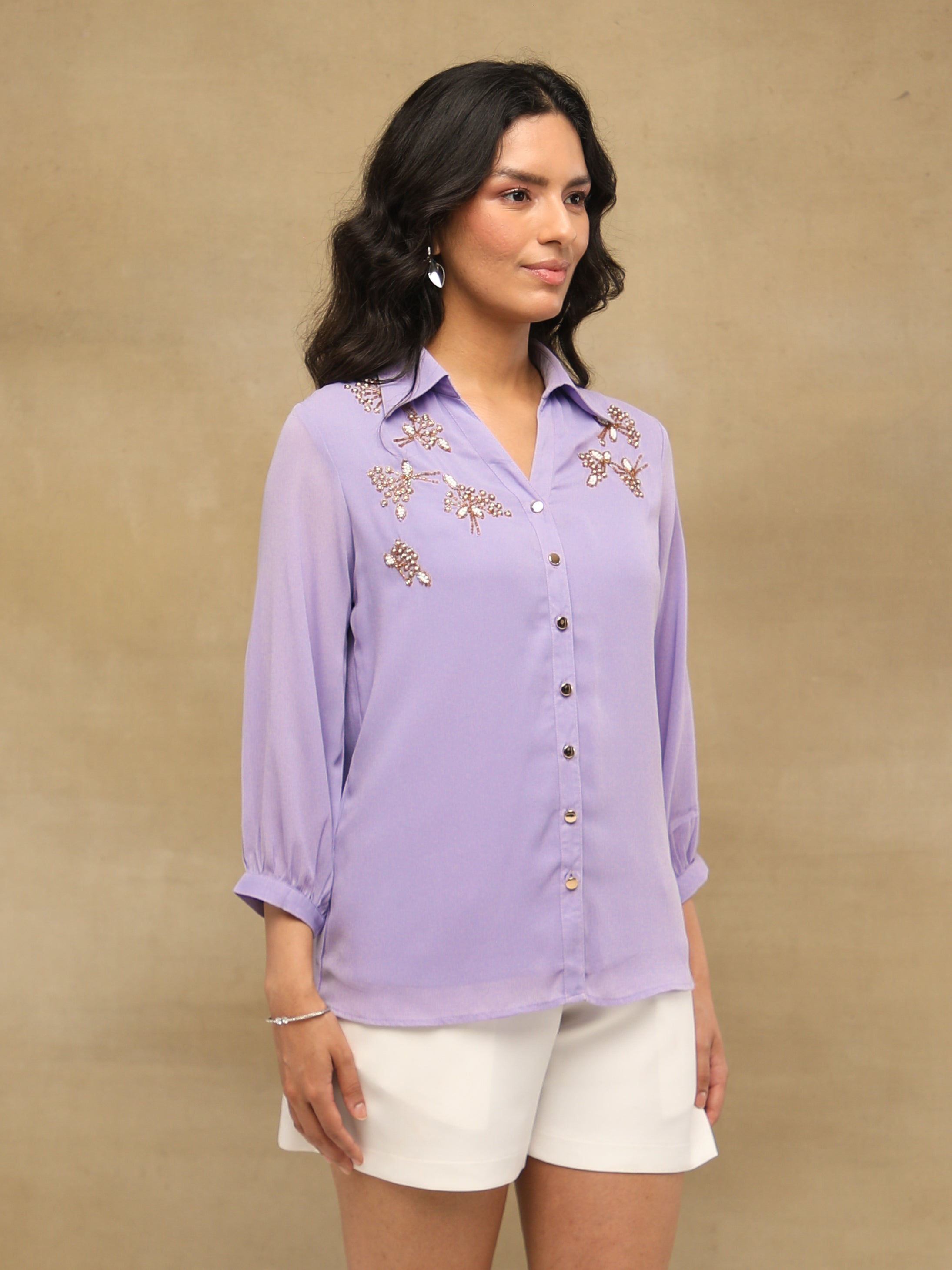 Golden Petals Lilac Shirt
