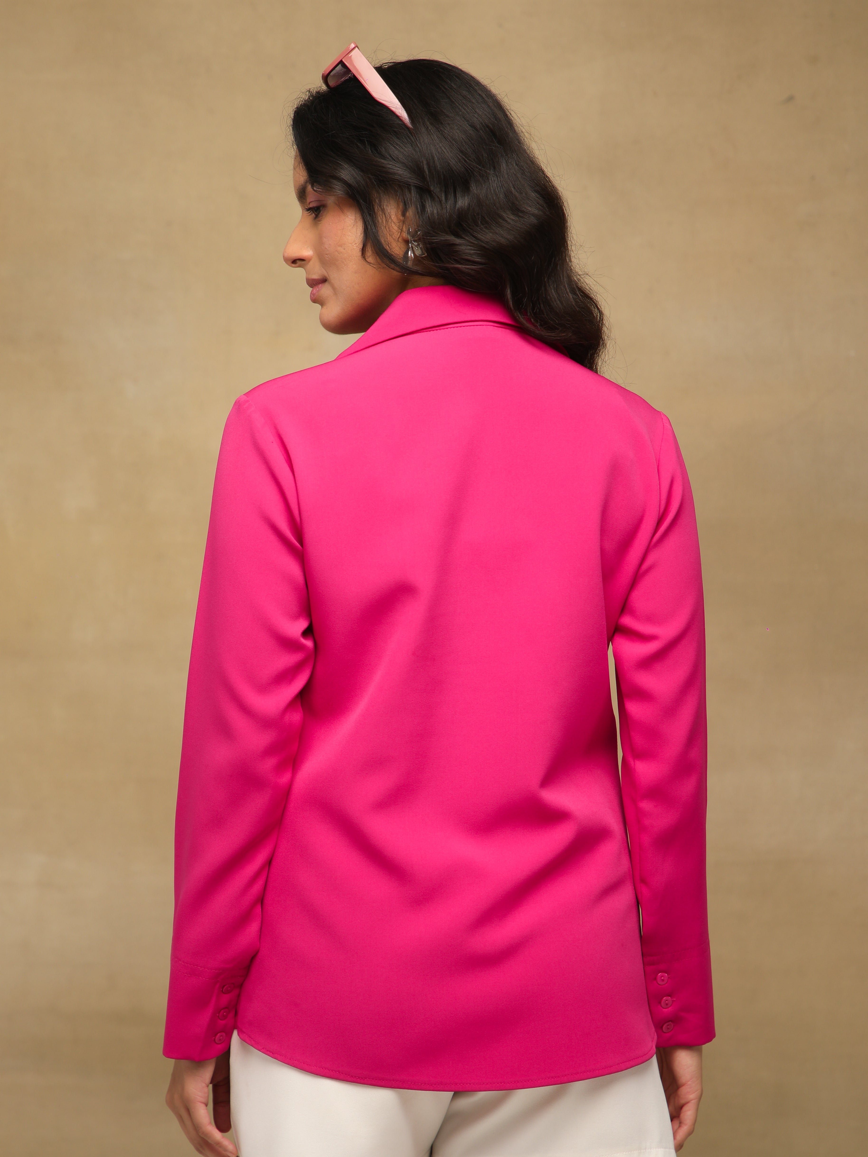 Floral Embroidery Magenta Shirt