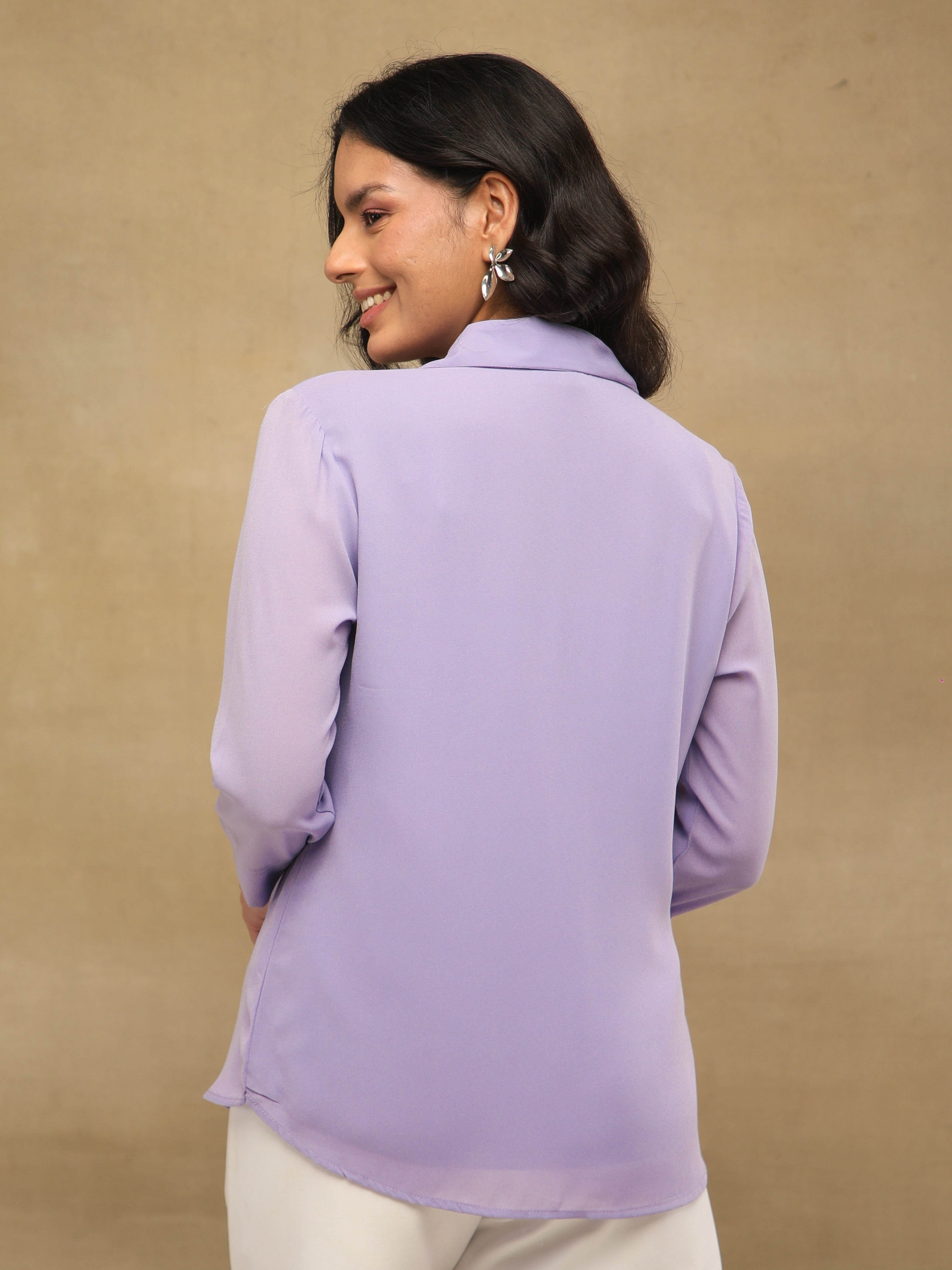 White Bead Embellished Lilac Shirt