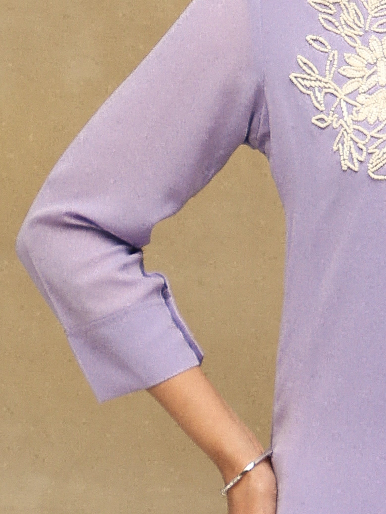 White Bead Embellished Lilac Shirt