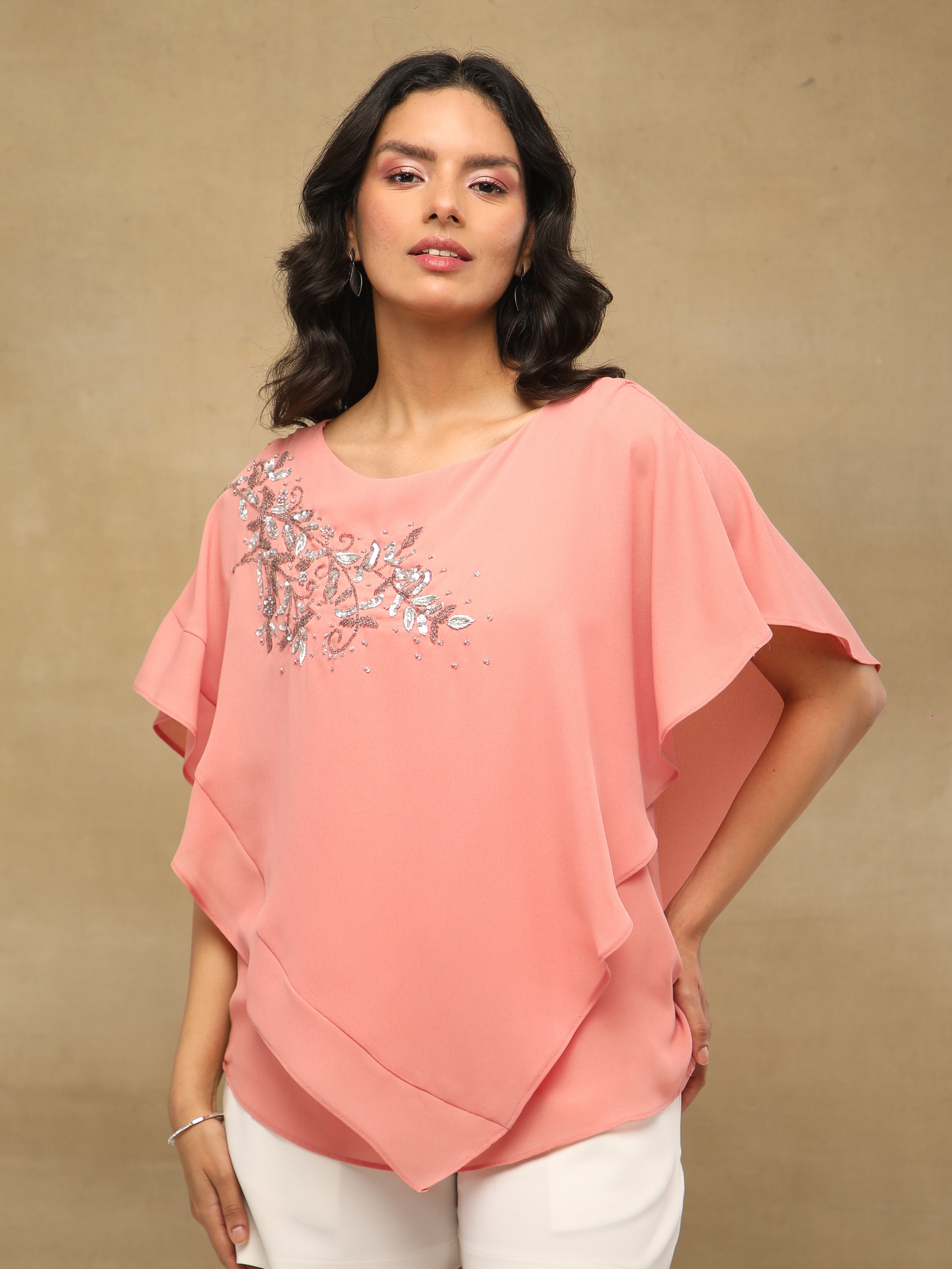 Pink Embellished Poncho