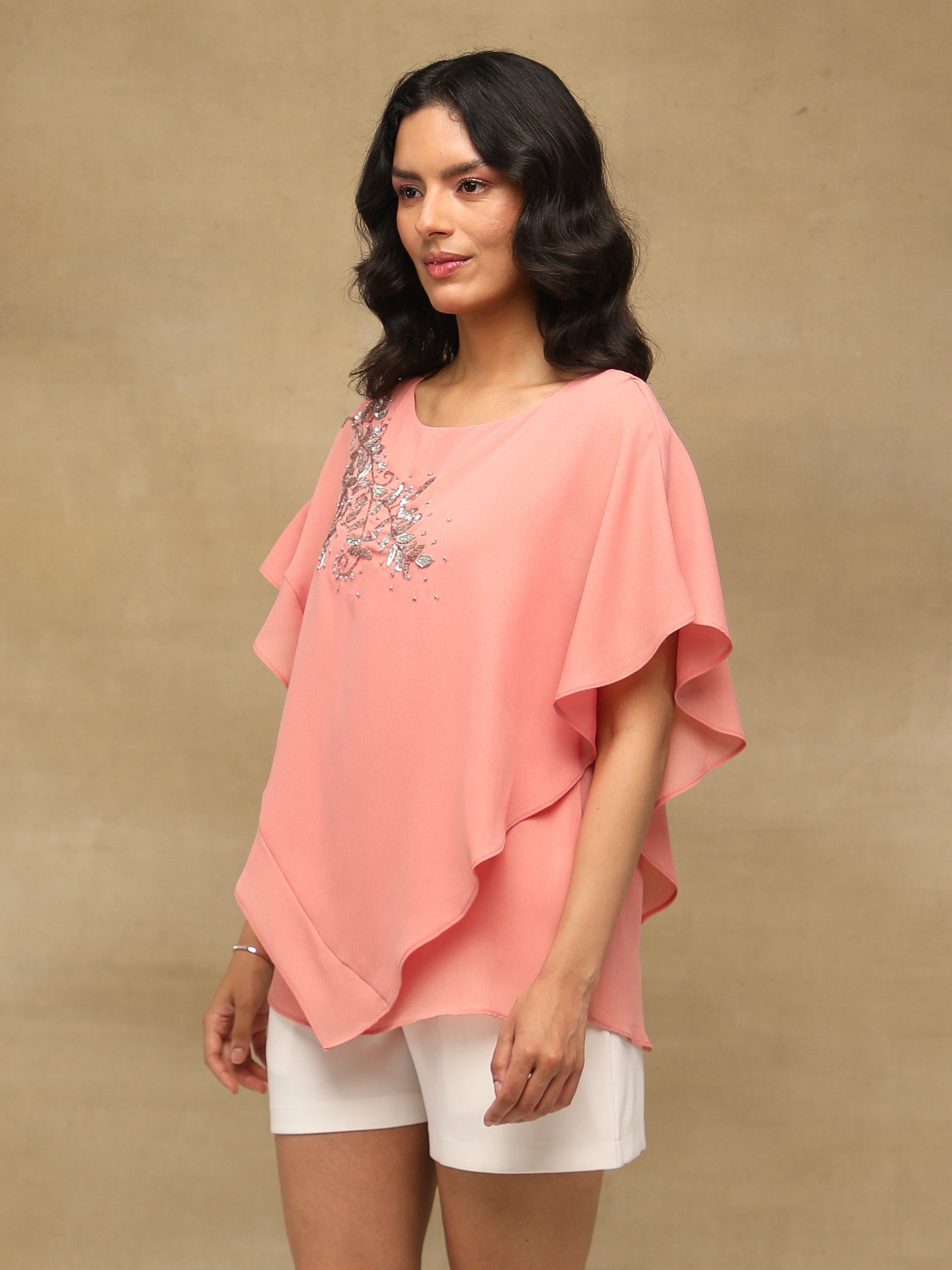 Pink Embellished Poncho