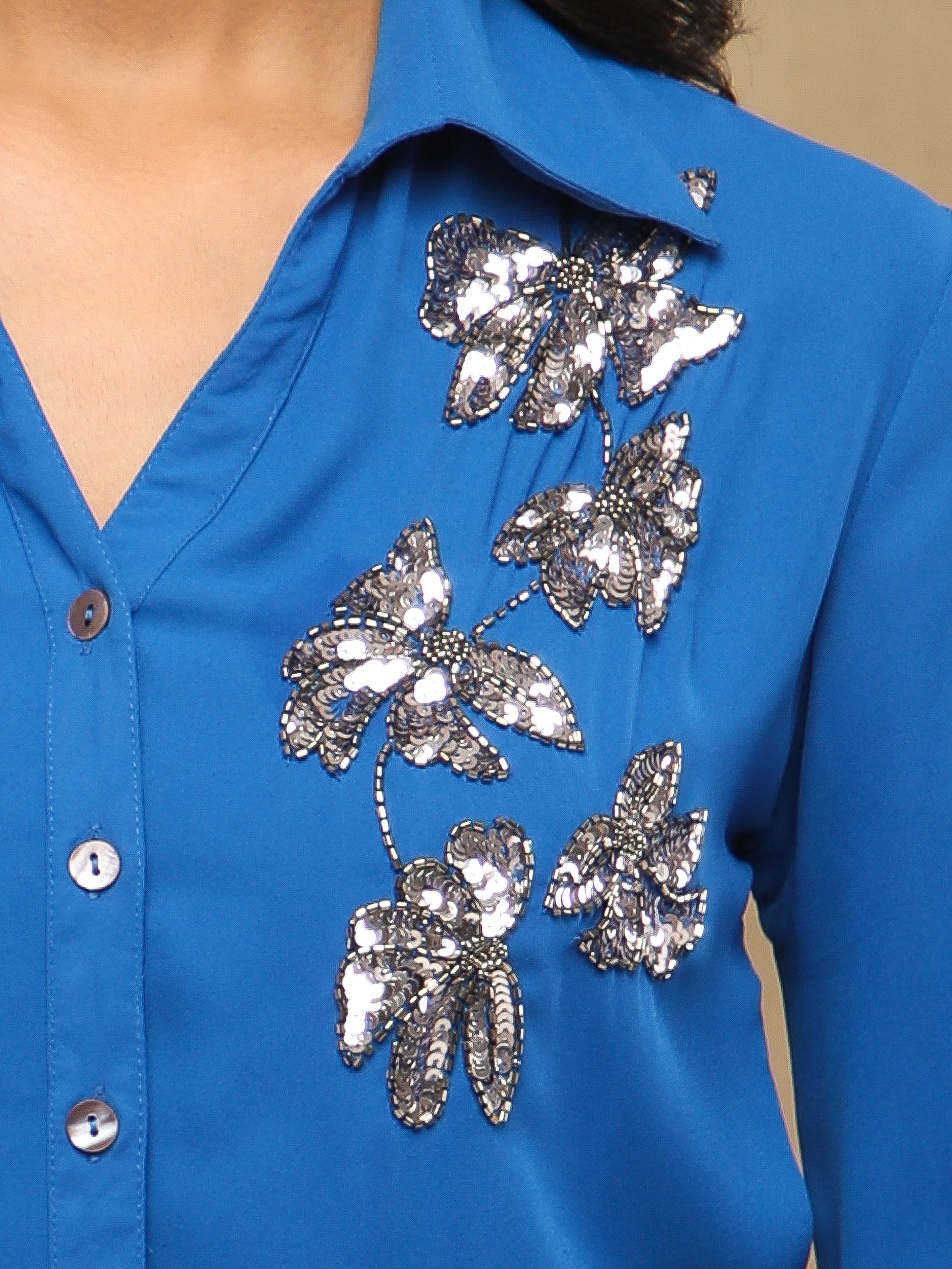 Butterfly Sequins Blue Shirt