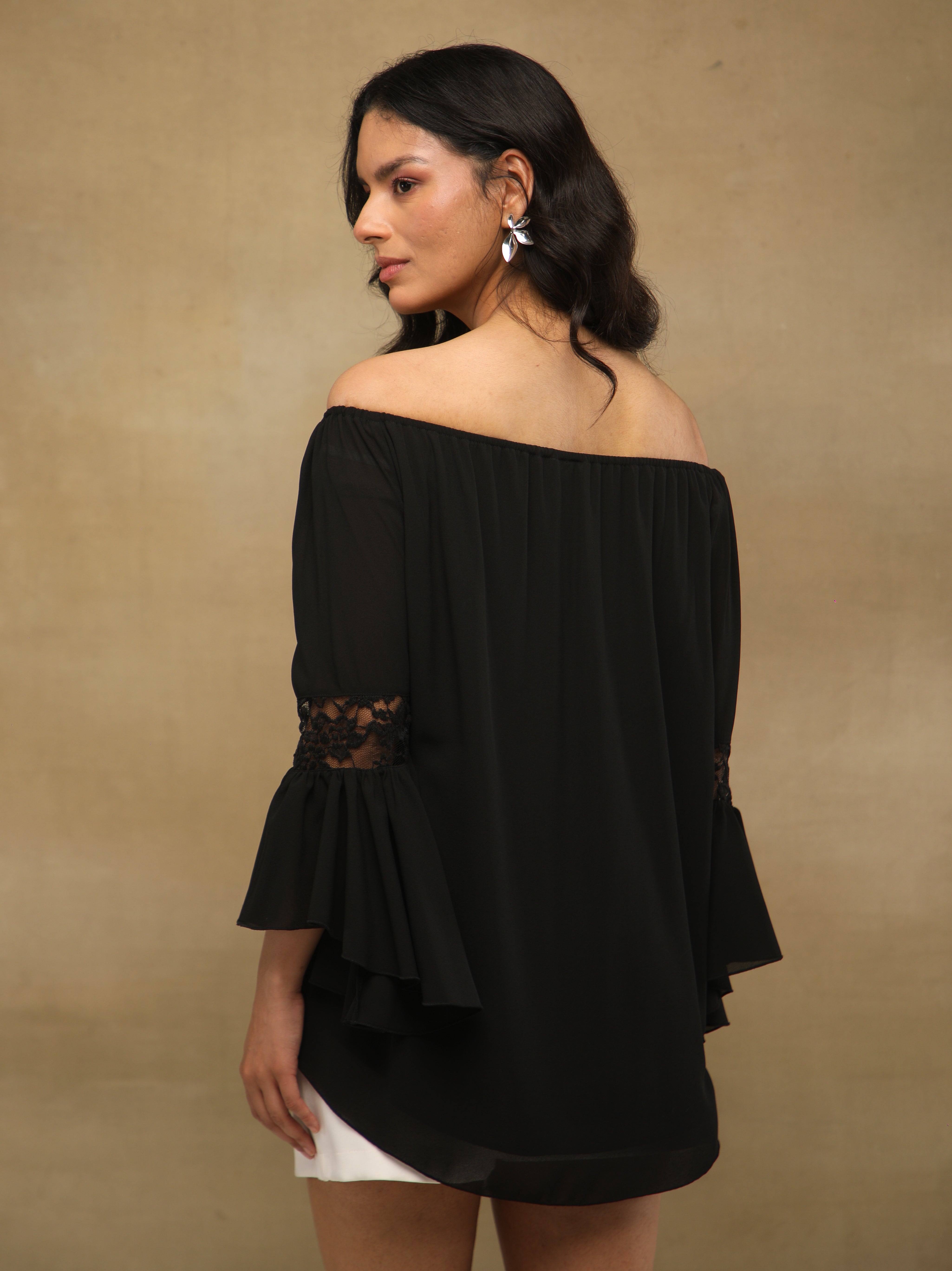 Off Shoulder Lace Black Top