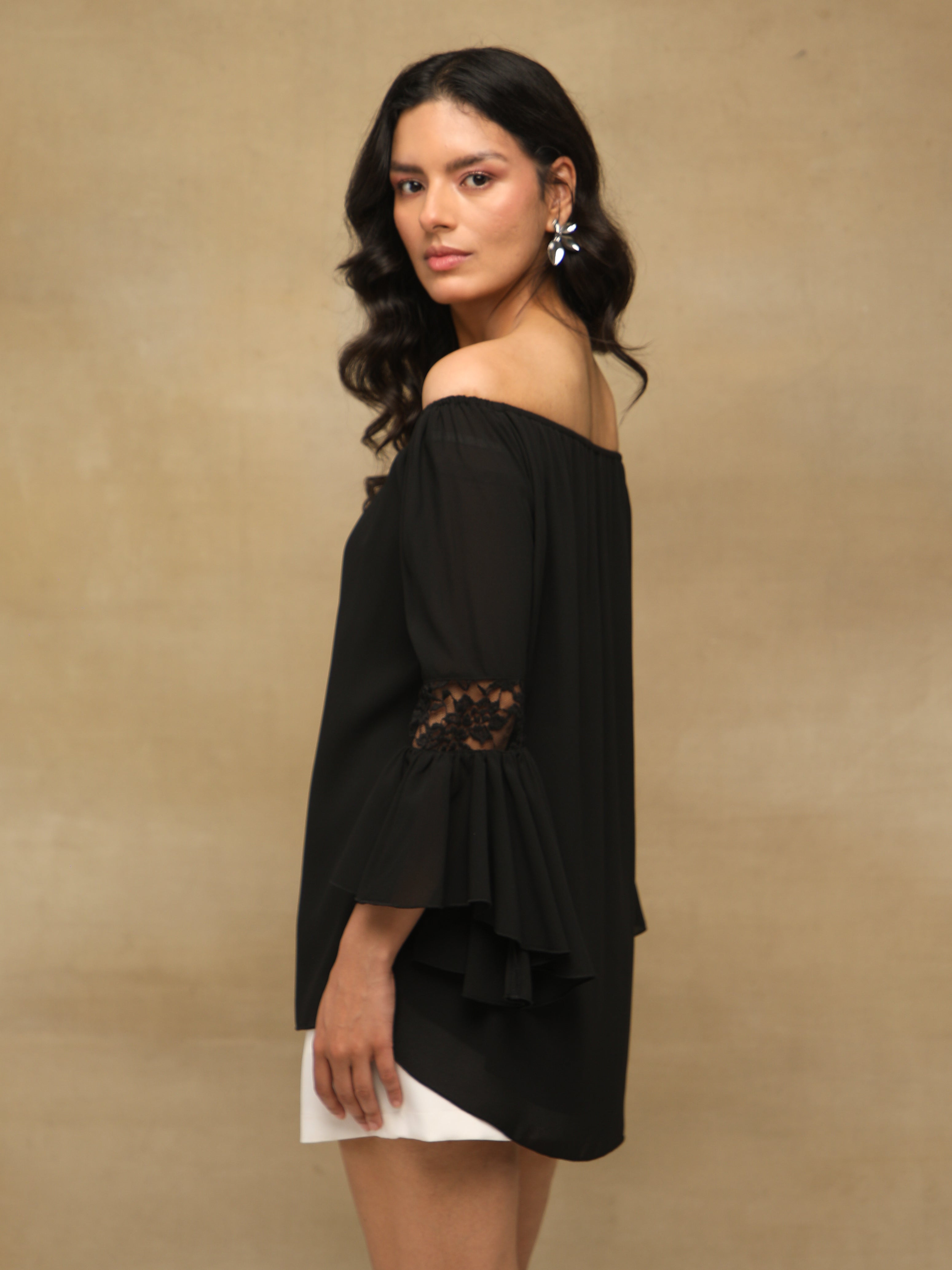 Off Shoulder Lace Black Top