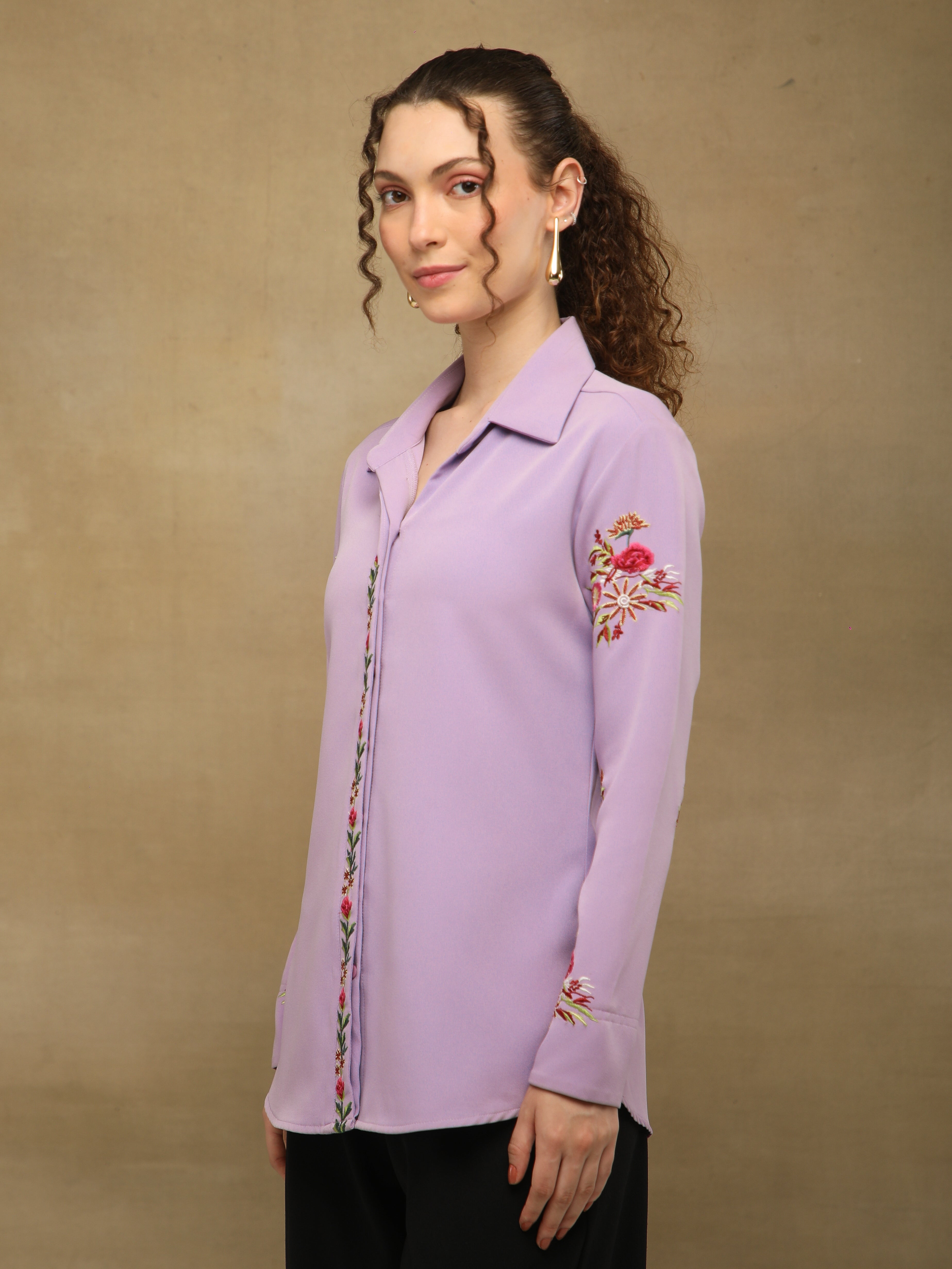 Lilac Multi Embroidered Shirt