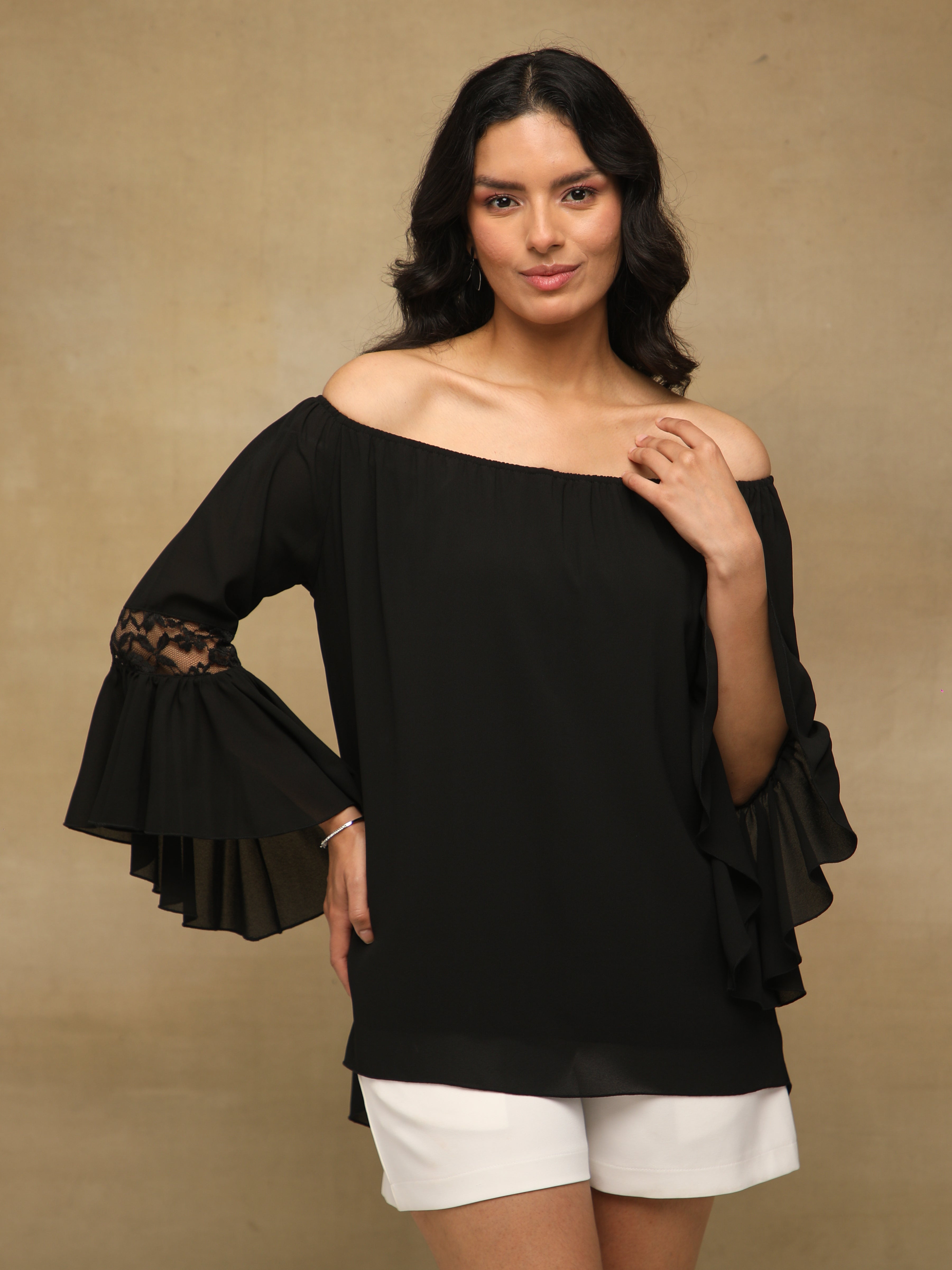 Off Shoulder Lace Black Top