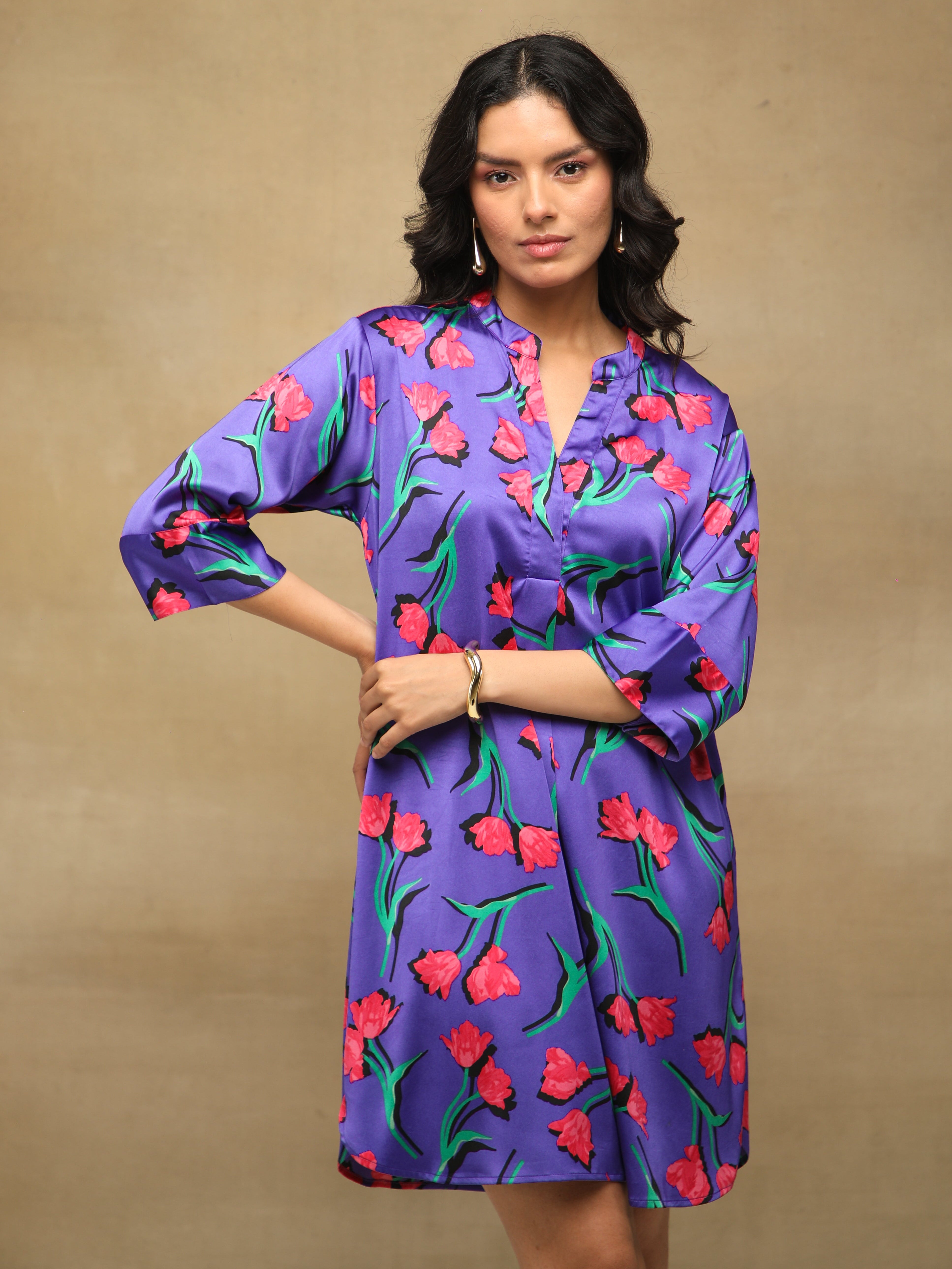 Tulip Print Satin Dress