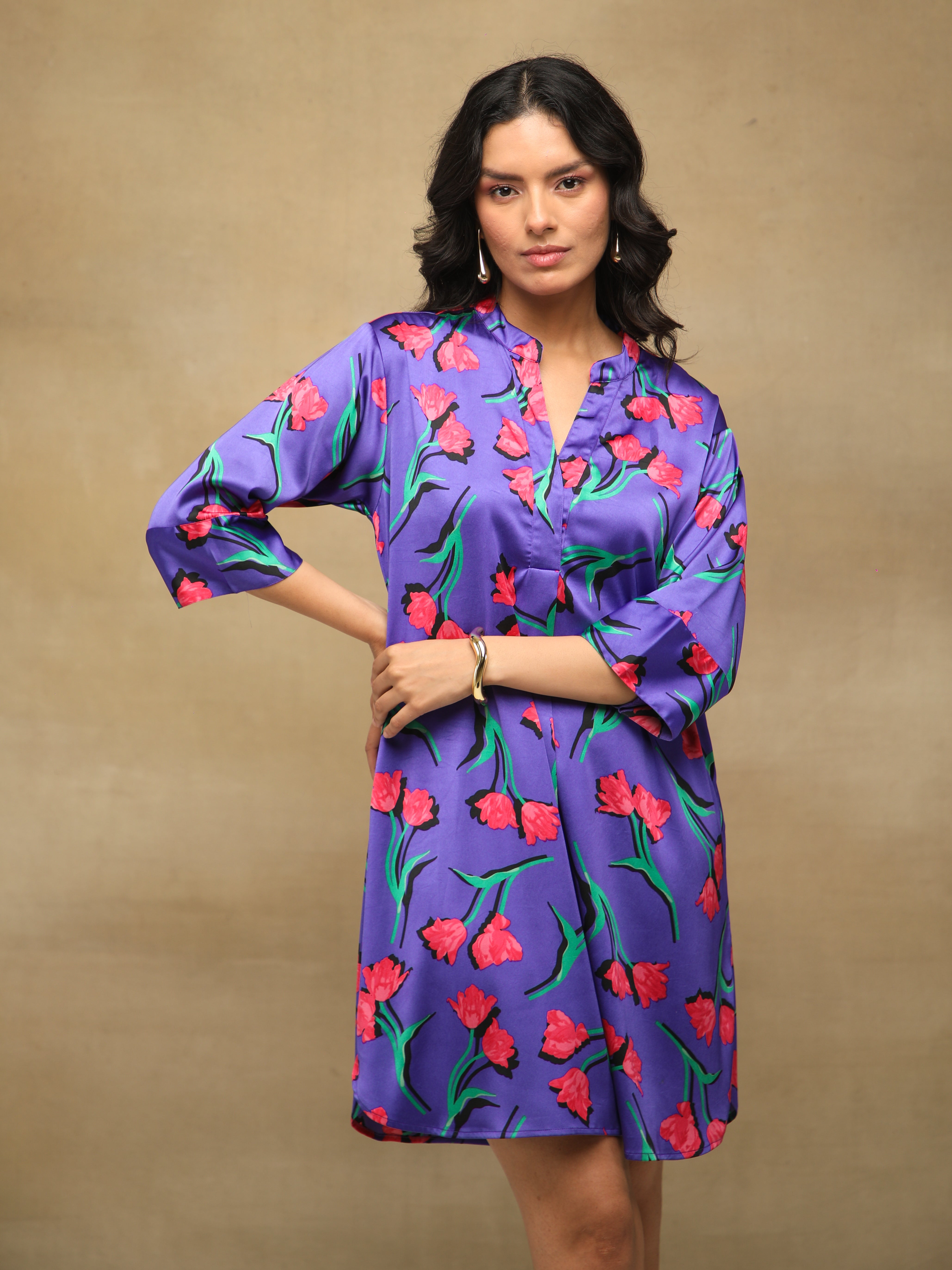 Tulip Print Satin Dress