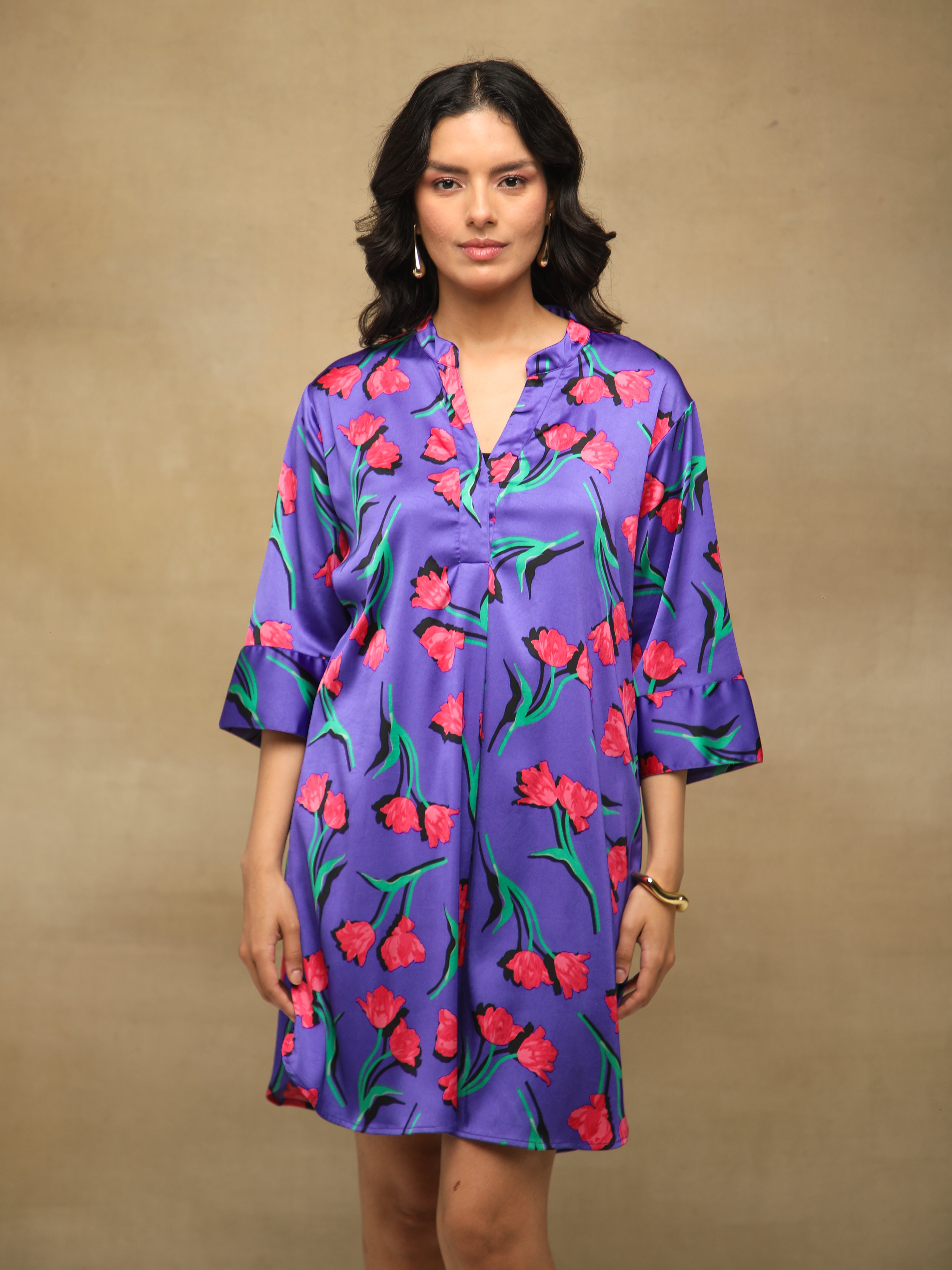 Tulip Print Satin Dress