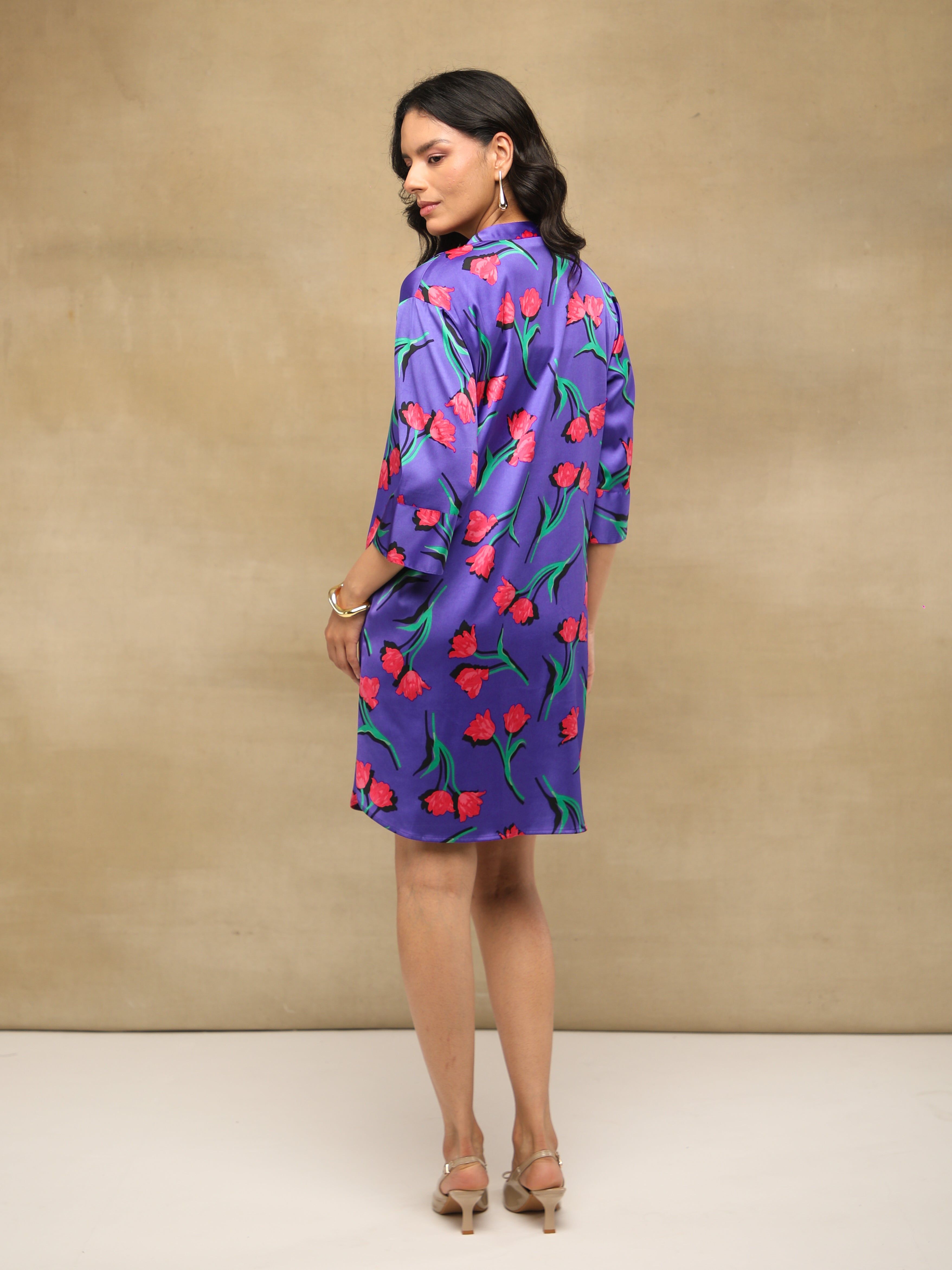 Tulip Print Satin Dress