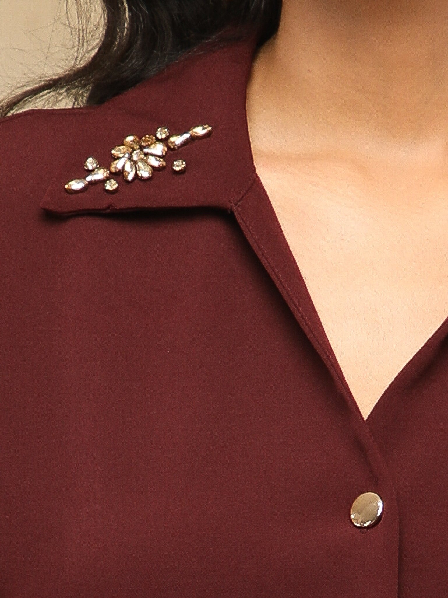 Rhinestone Maroon Dress With Belt