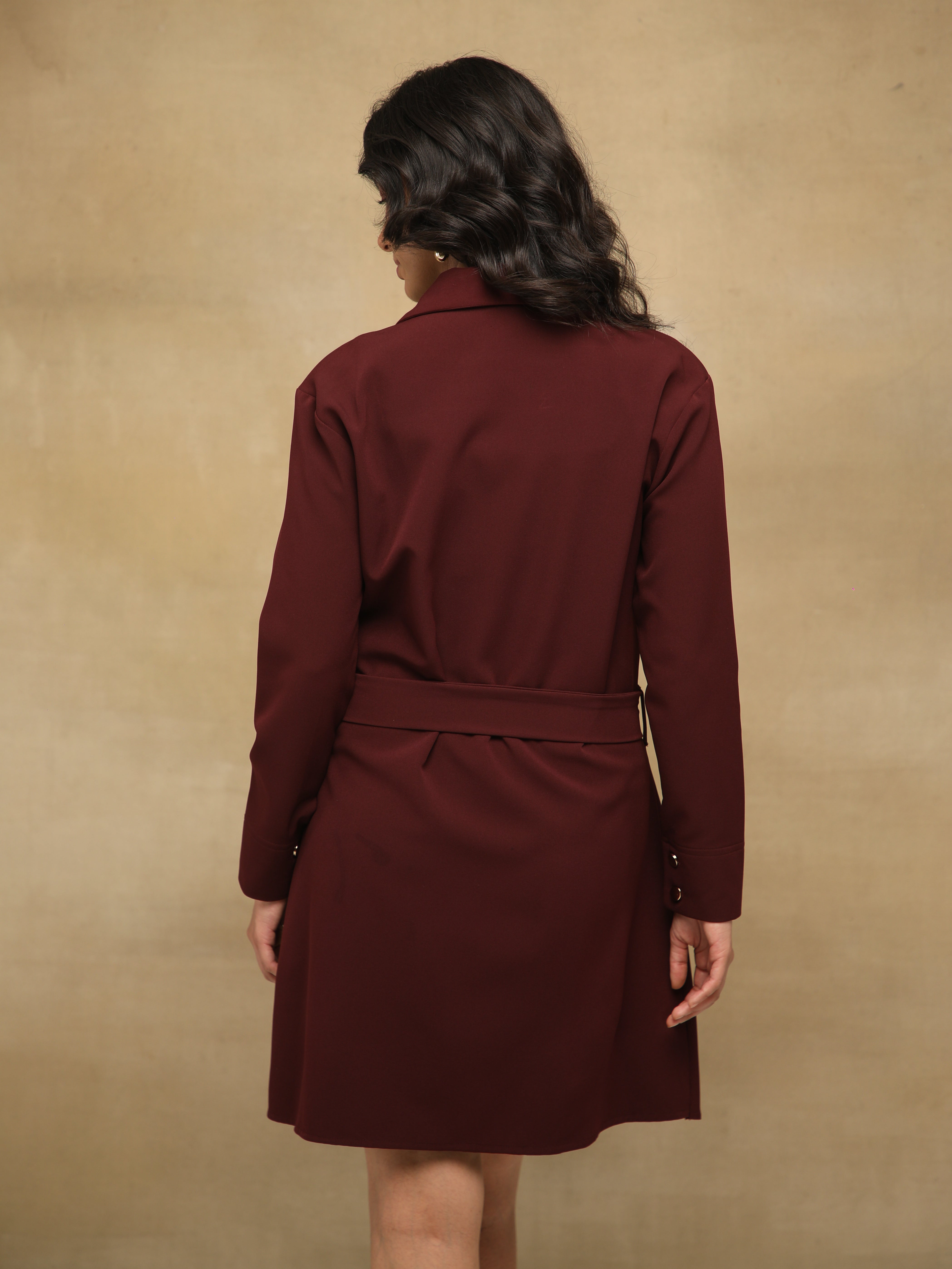 Rhinestone Maroon Dress With Belt