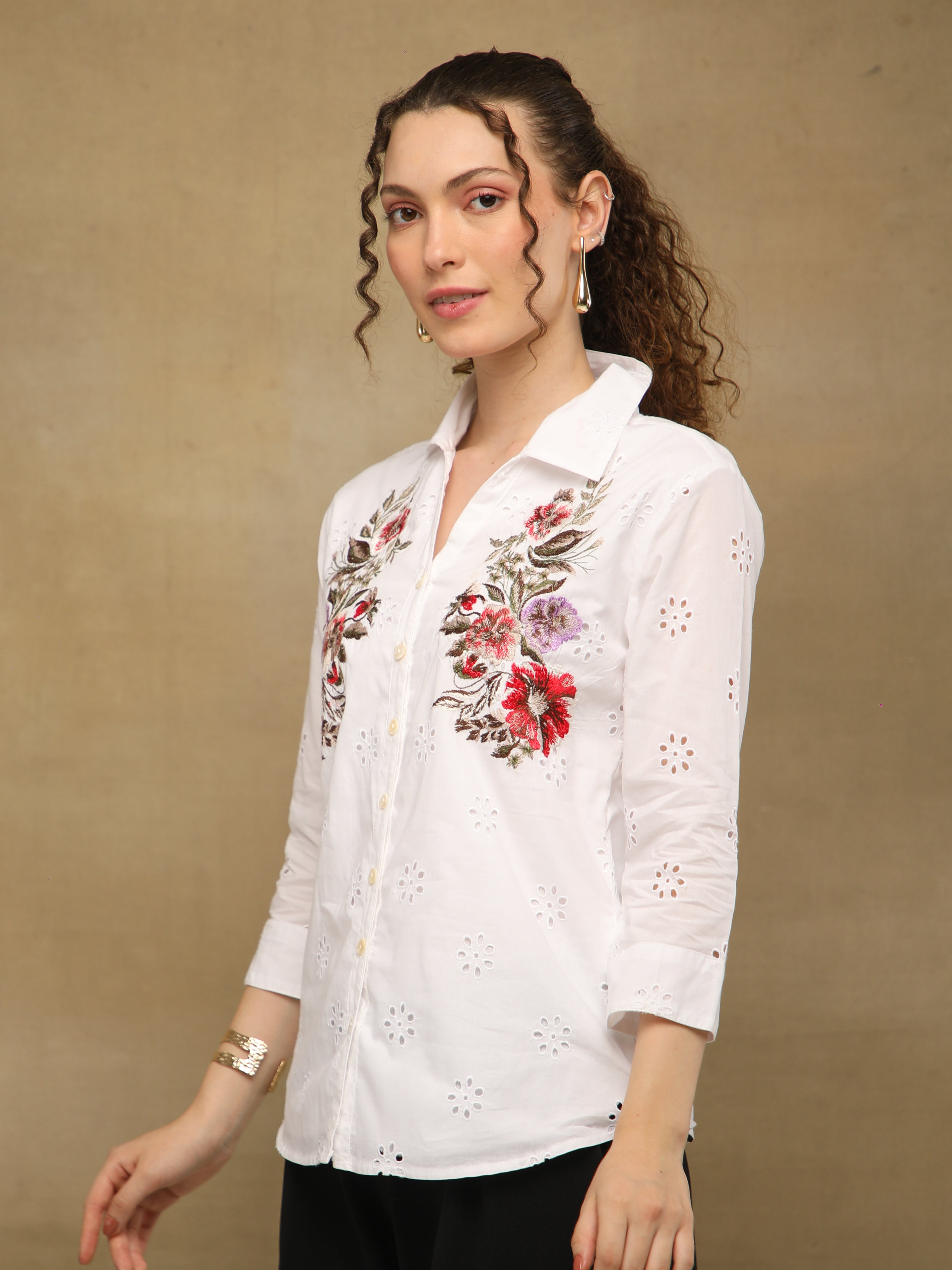 Schiffli Floral Embroidery Shirt