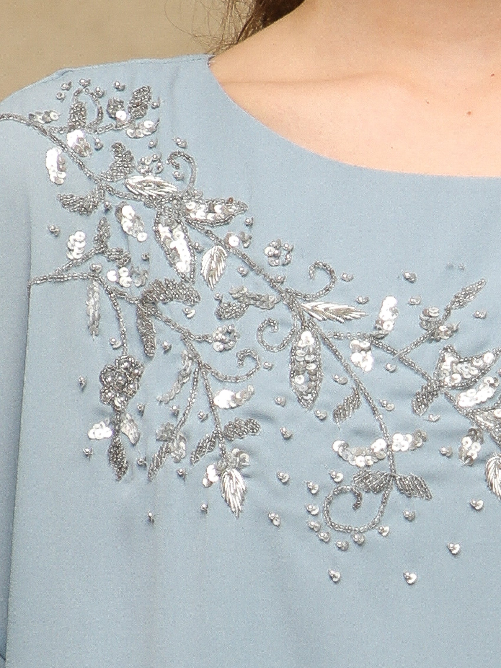 Light Blue Embellished Poncho