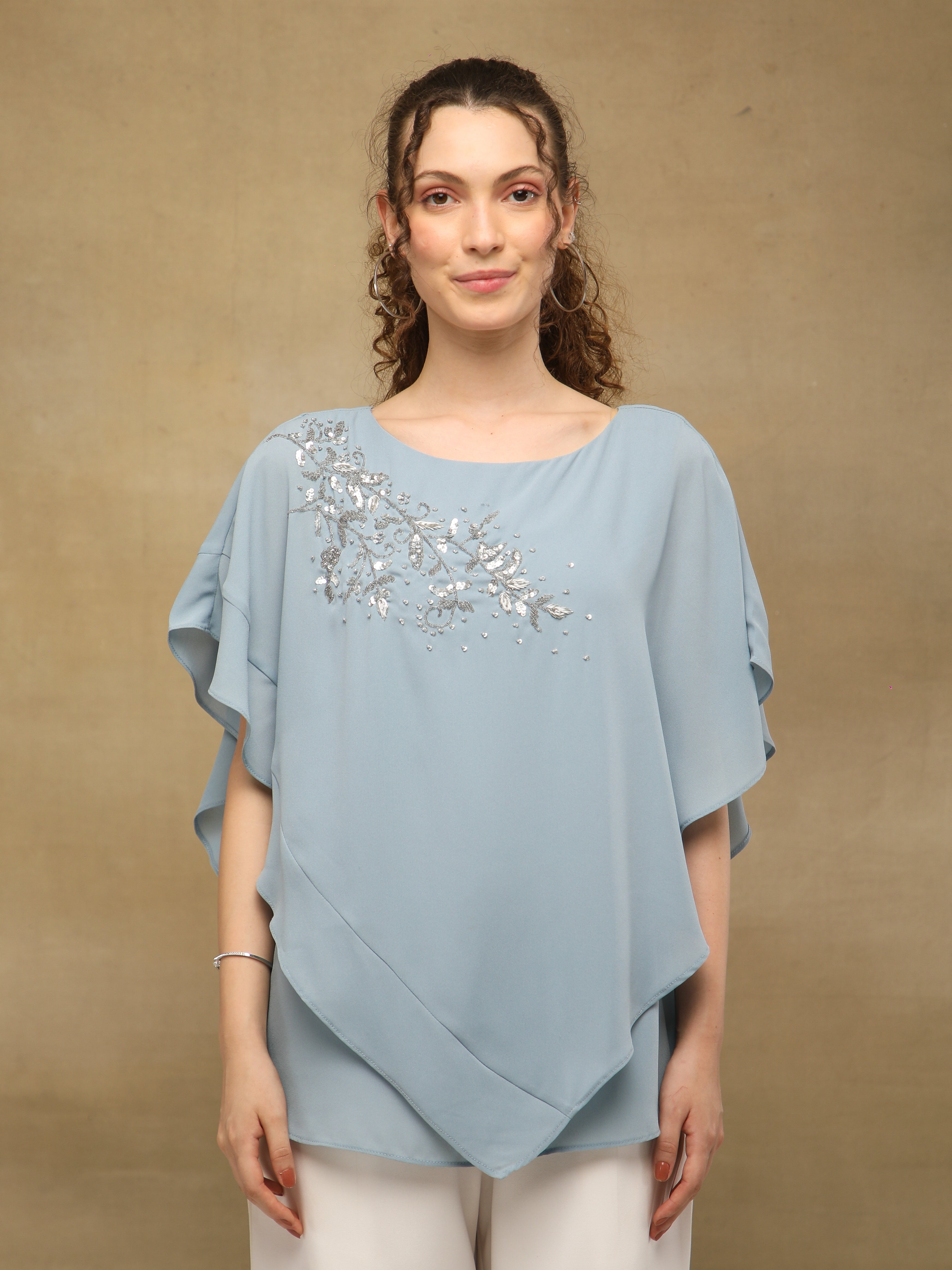 Light Blue Embellished Poncho