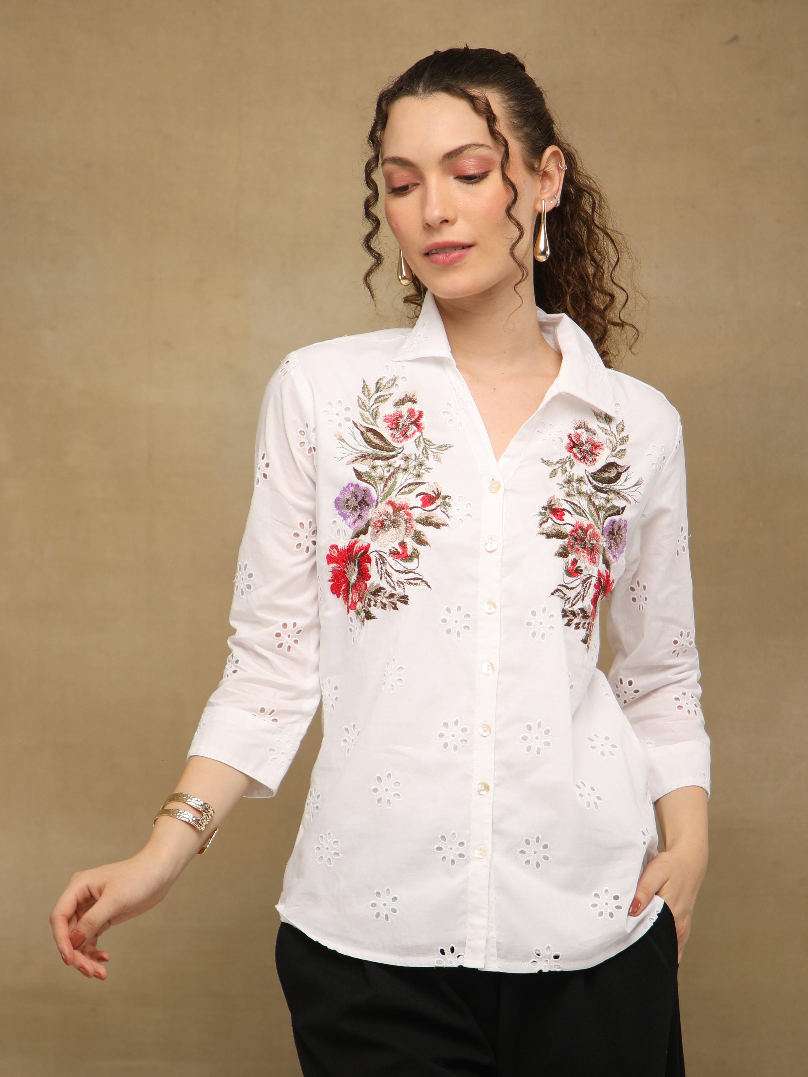 Schiffli Floral Embroidery Shirt