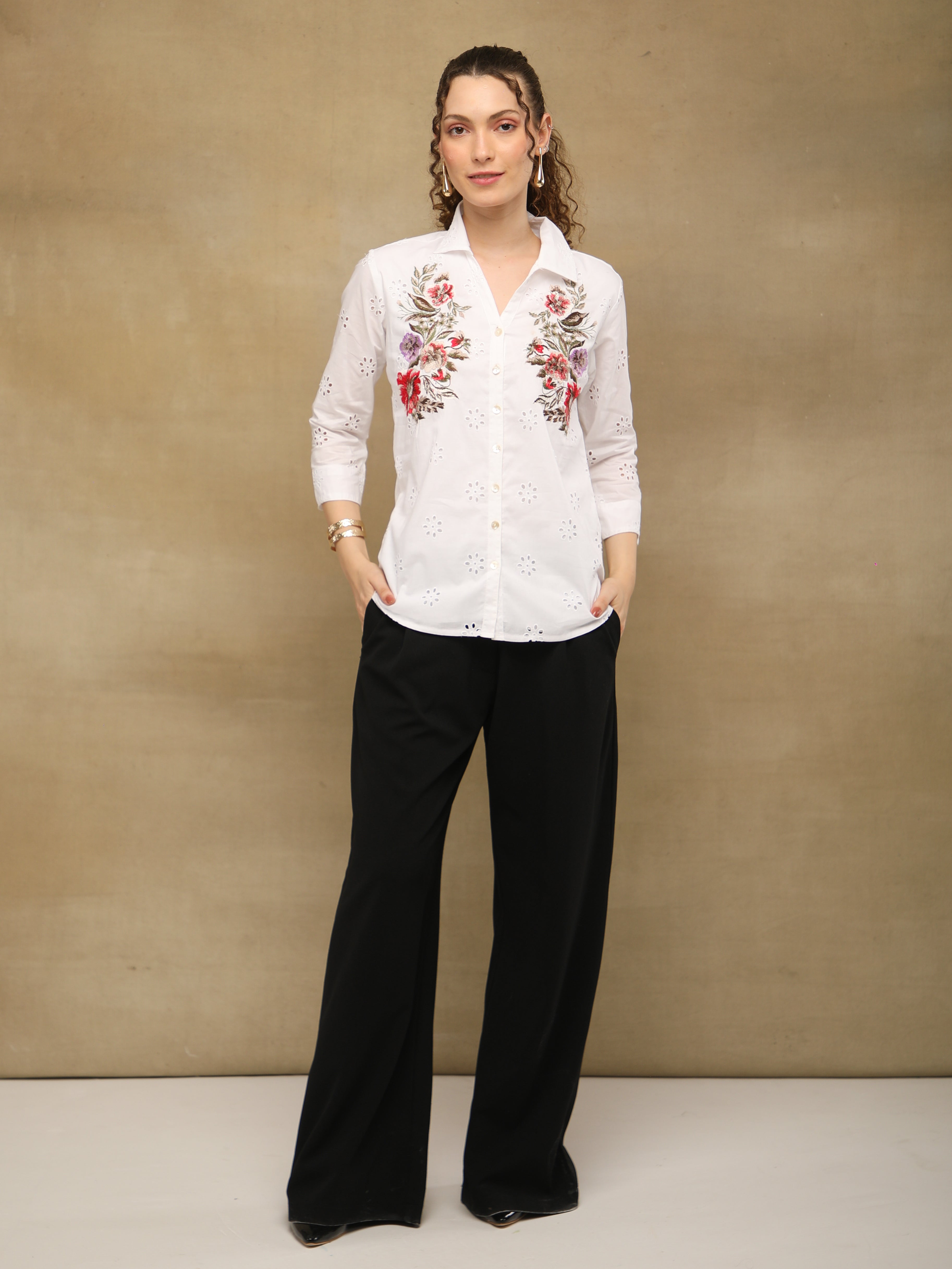 Schiffli Floral Embroidery Shirt