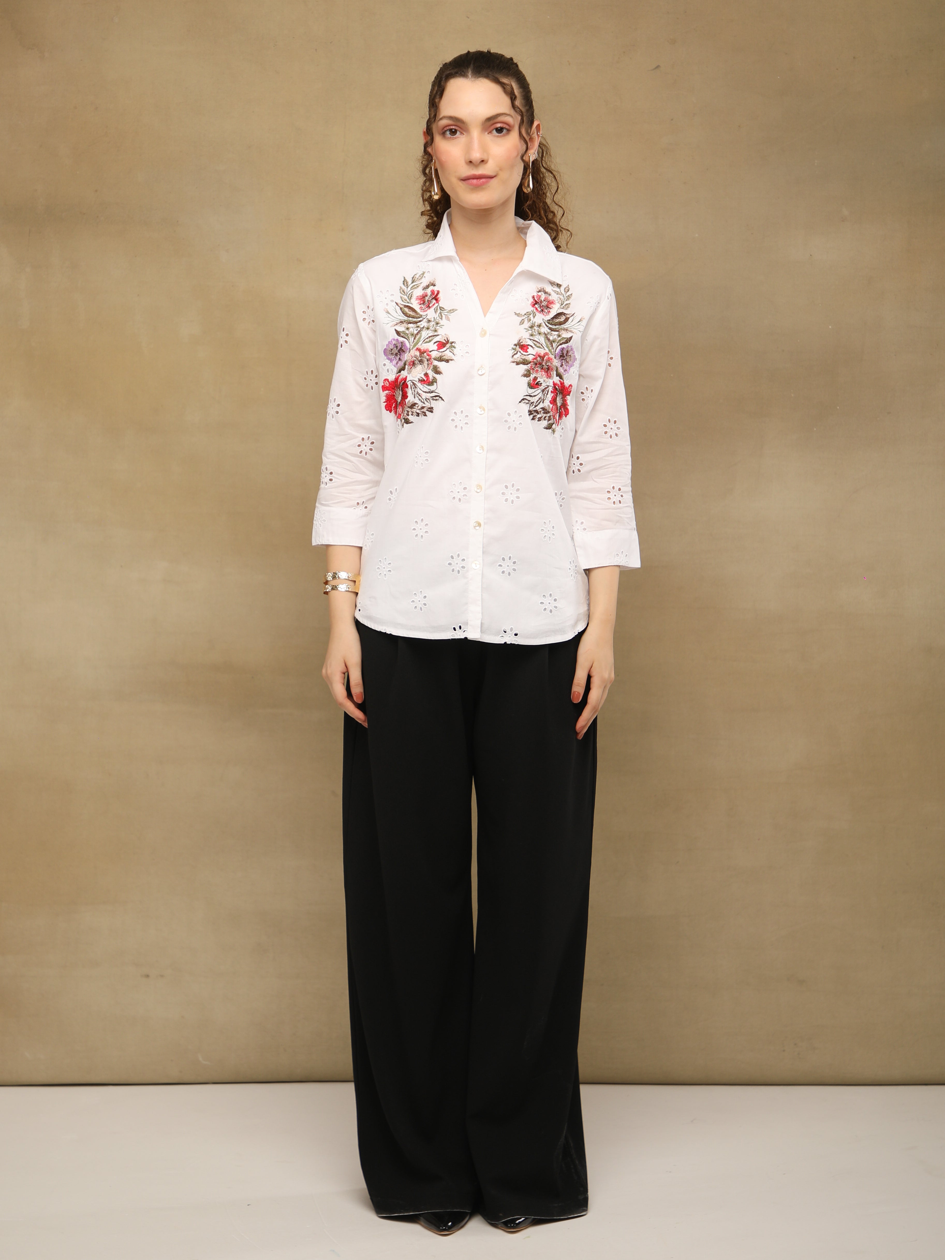 Schiffli Floral Embroidery Shirt