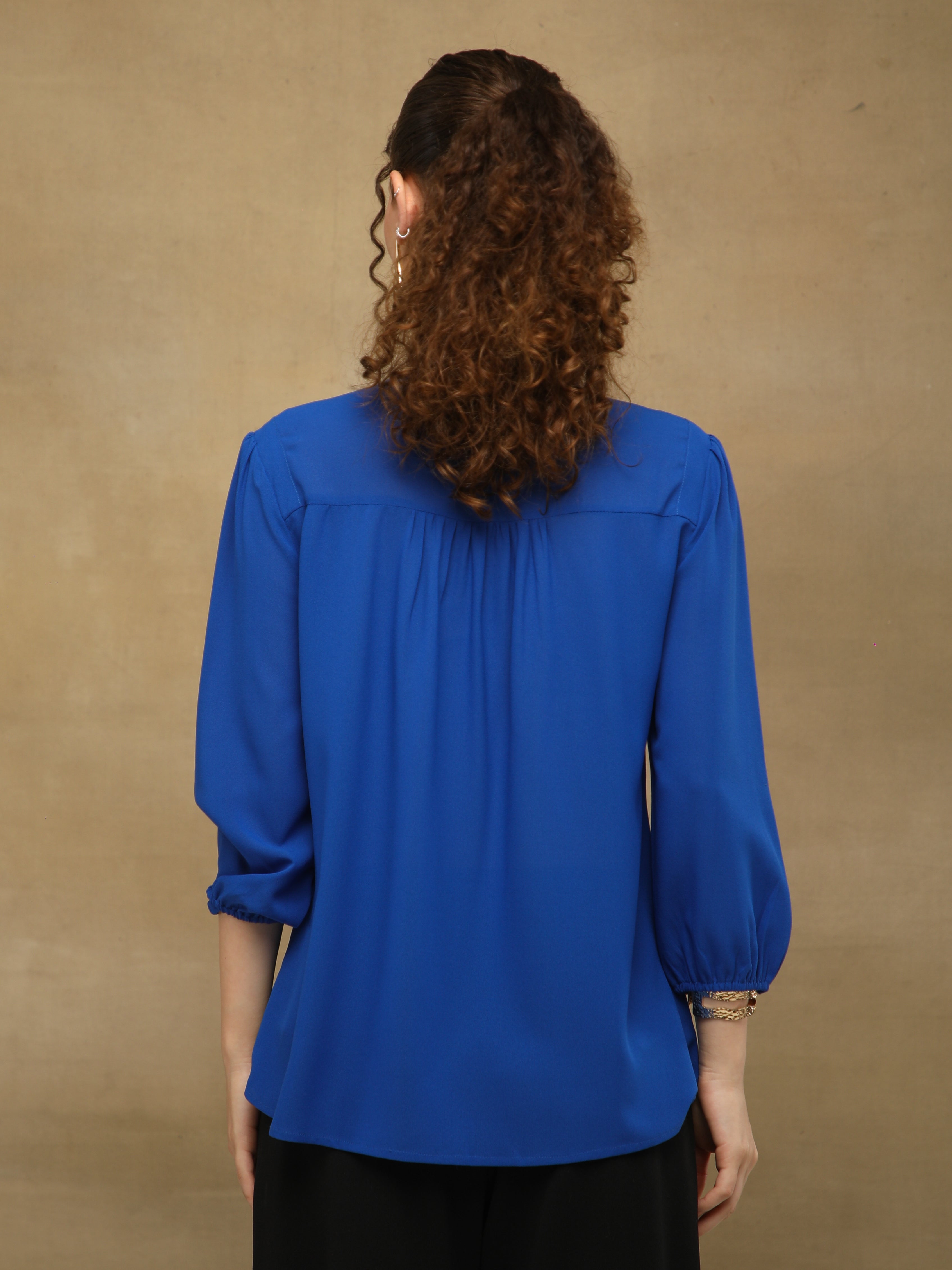 Swarovski Round Neck Blue Top