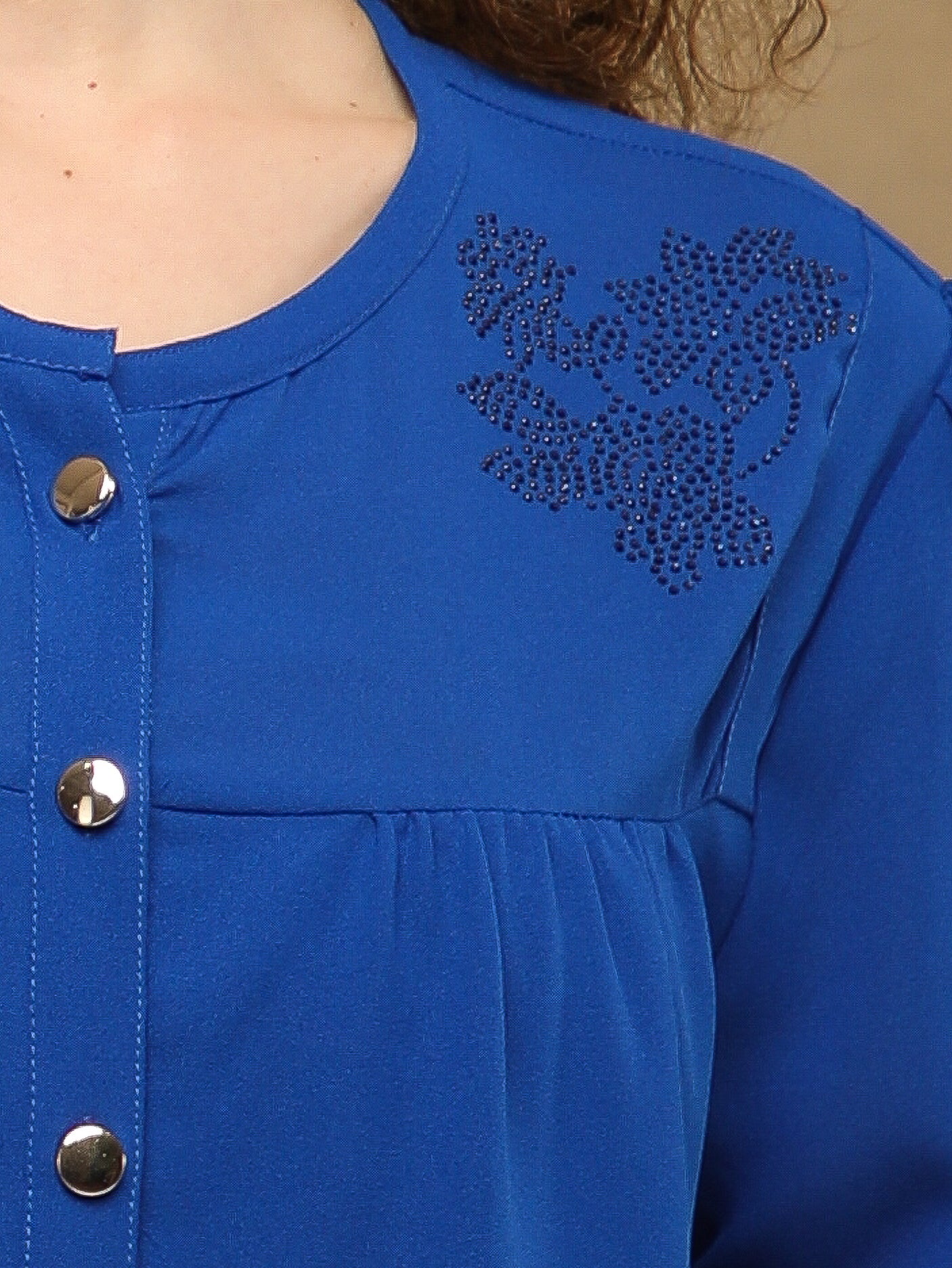 Swarovski Round Neck Blue Top