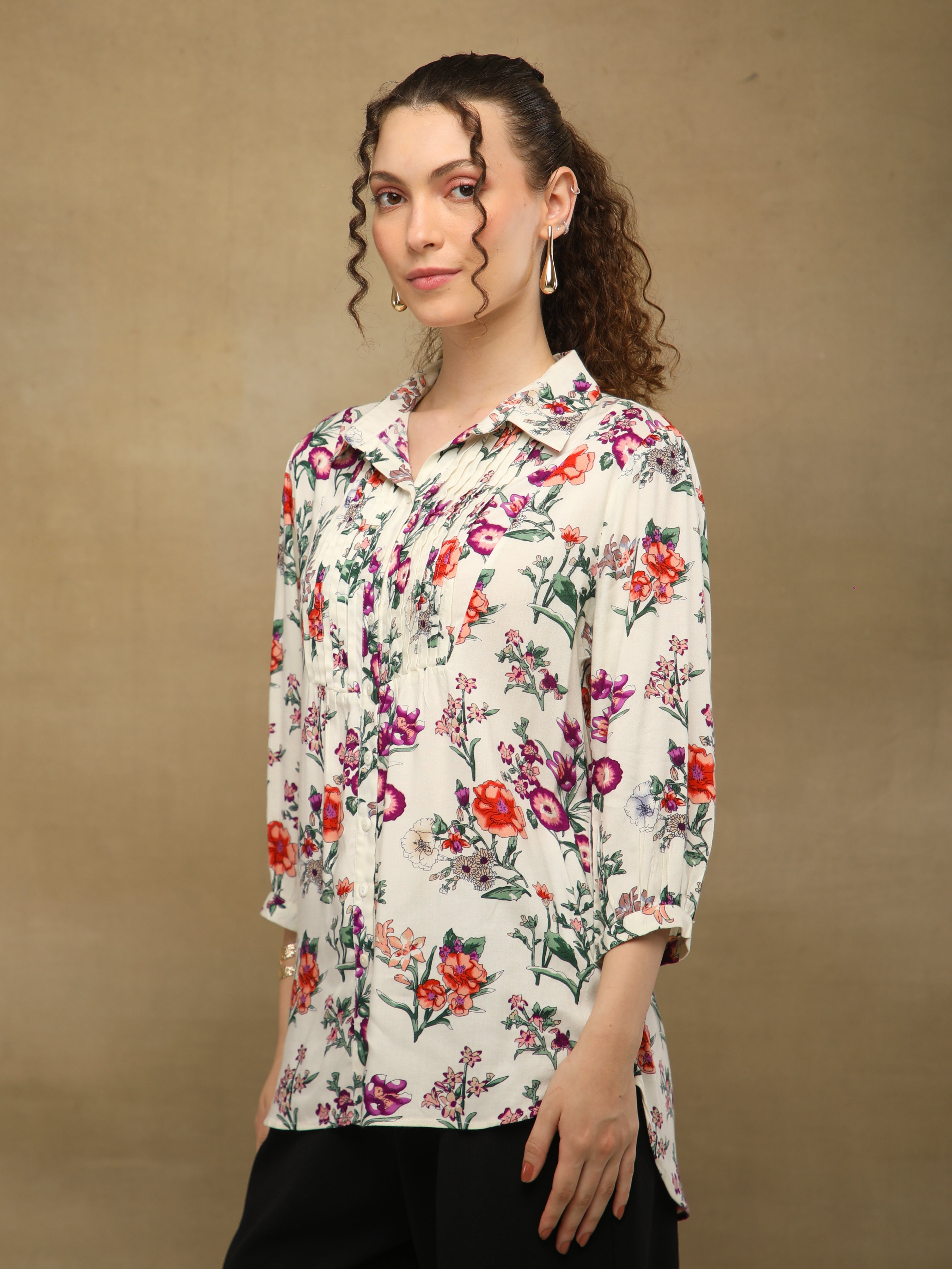 Floral Pintuck White Shirt