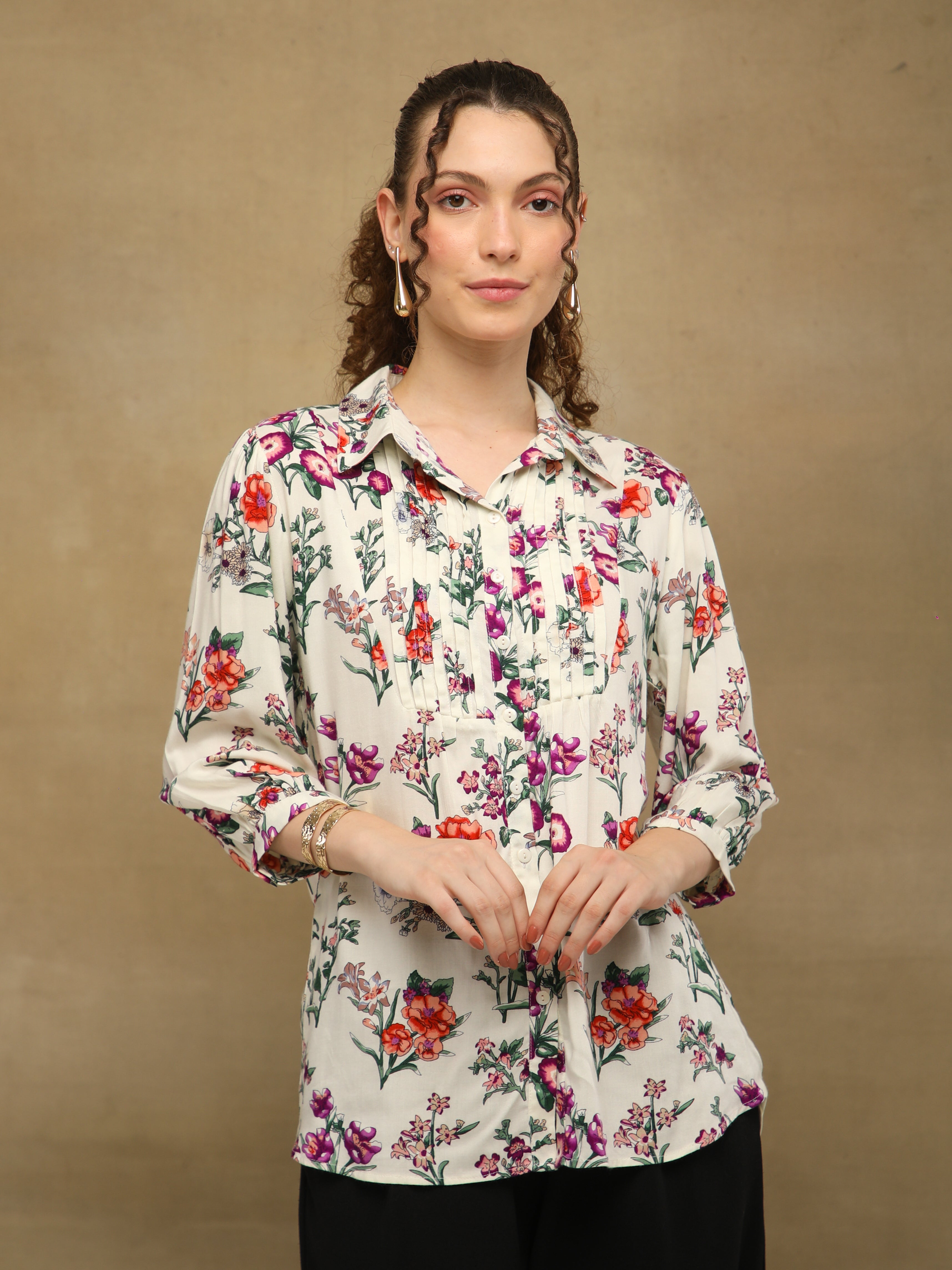 Floral Pintuck White Shirt