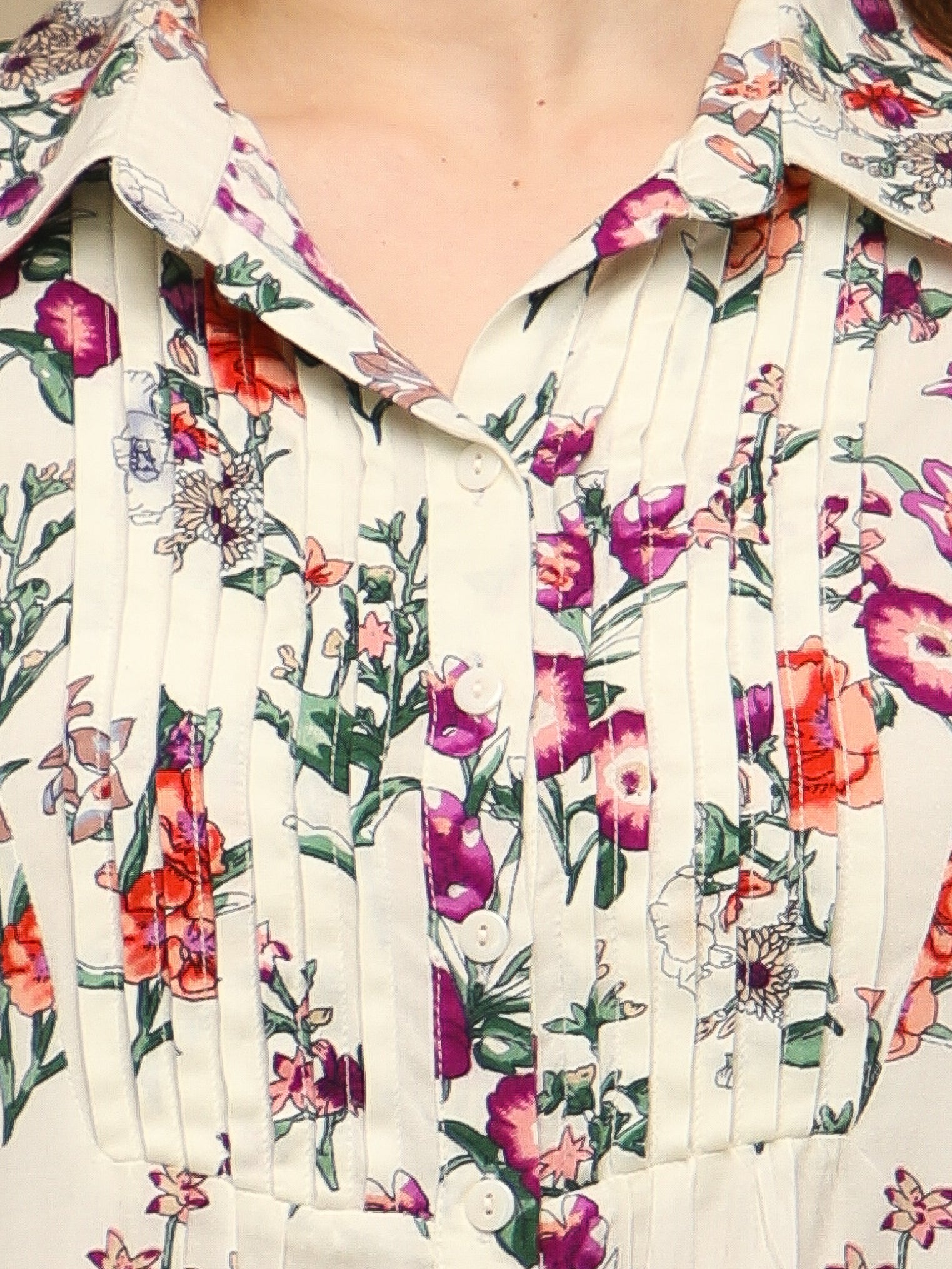 Floral Pintuck White Shirt