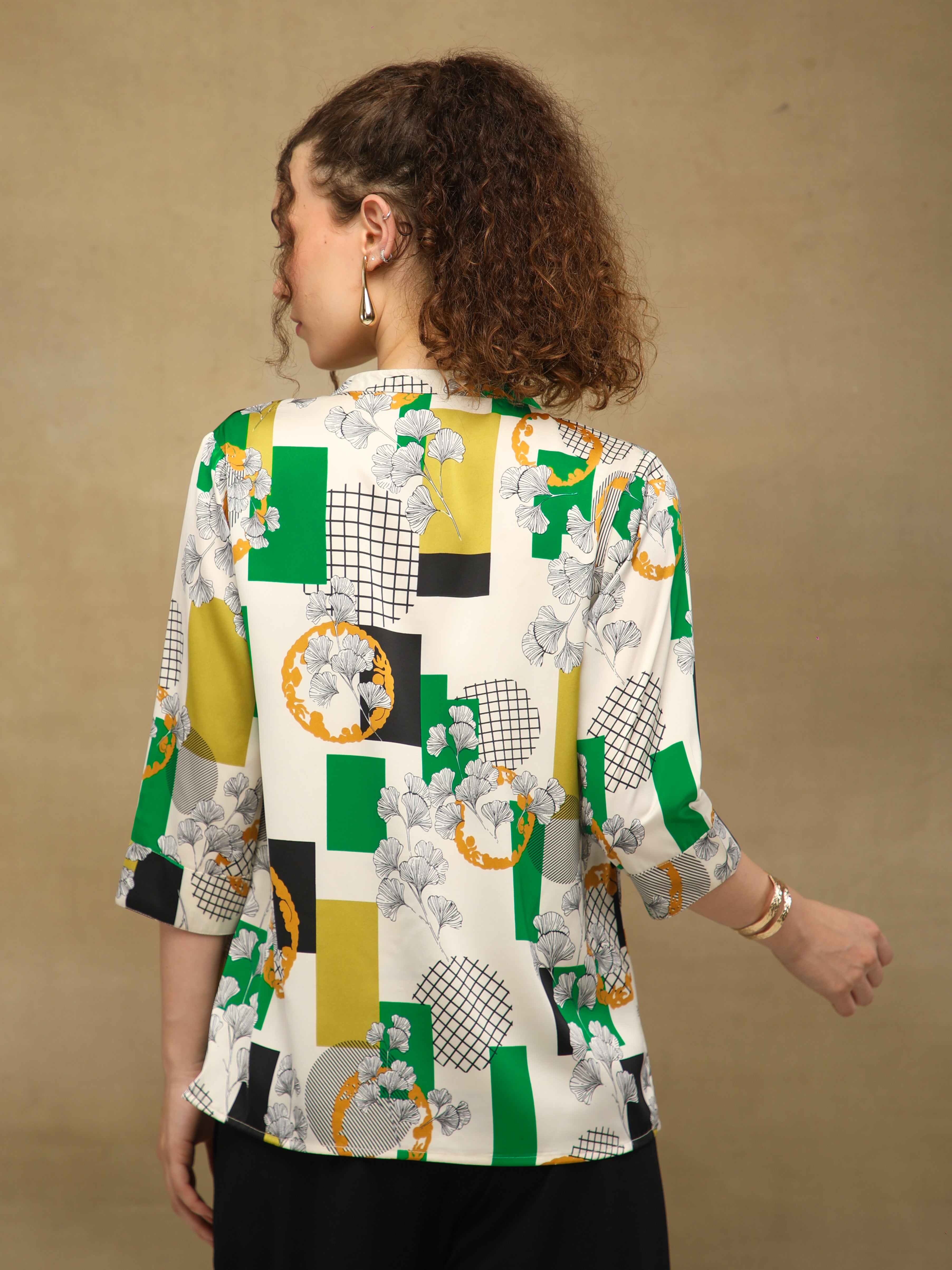 Green Box Print Top