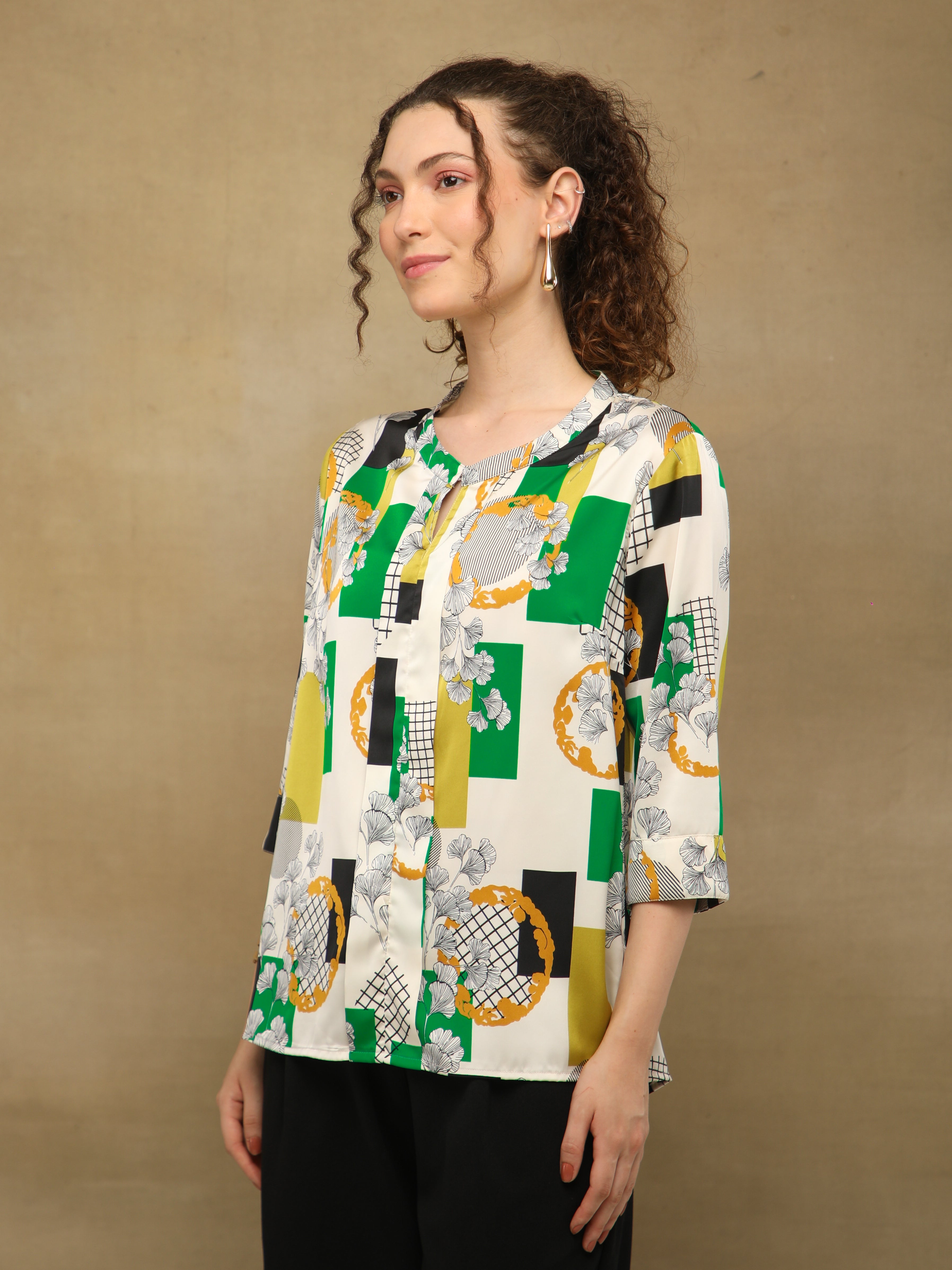 Green Box Print Top