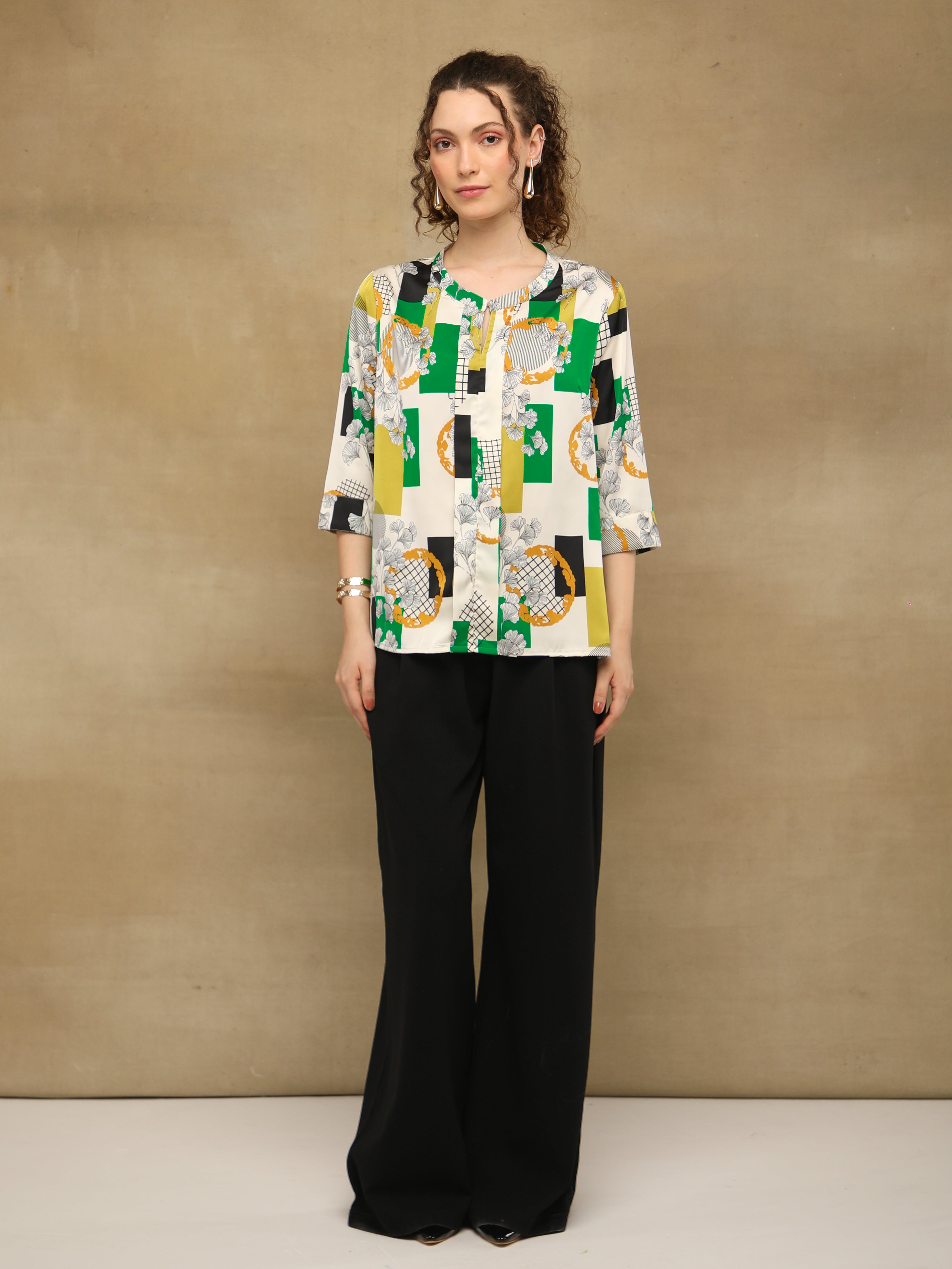 Green Box Print Top