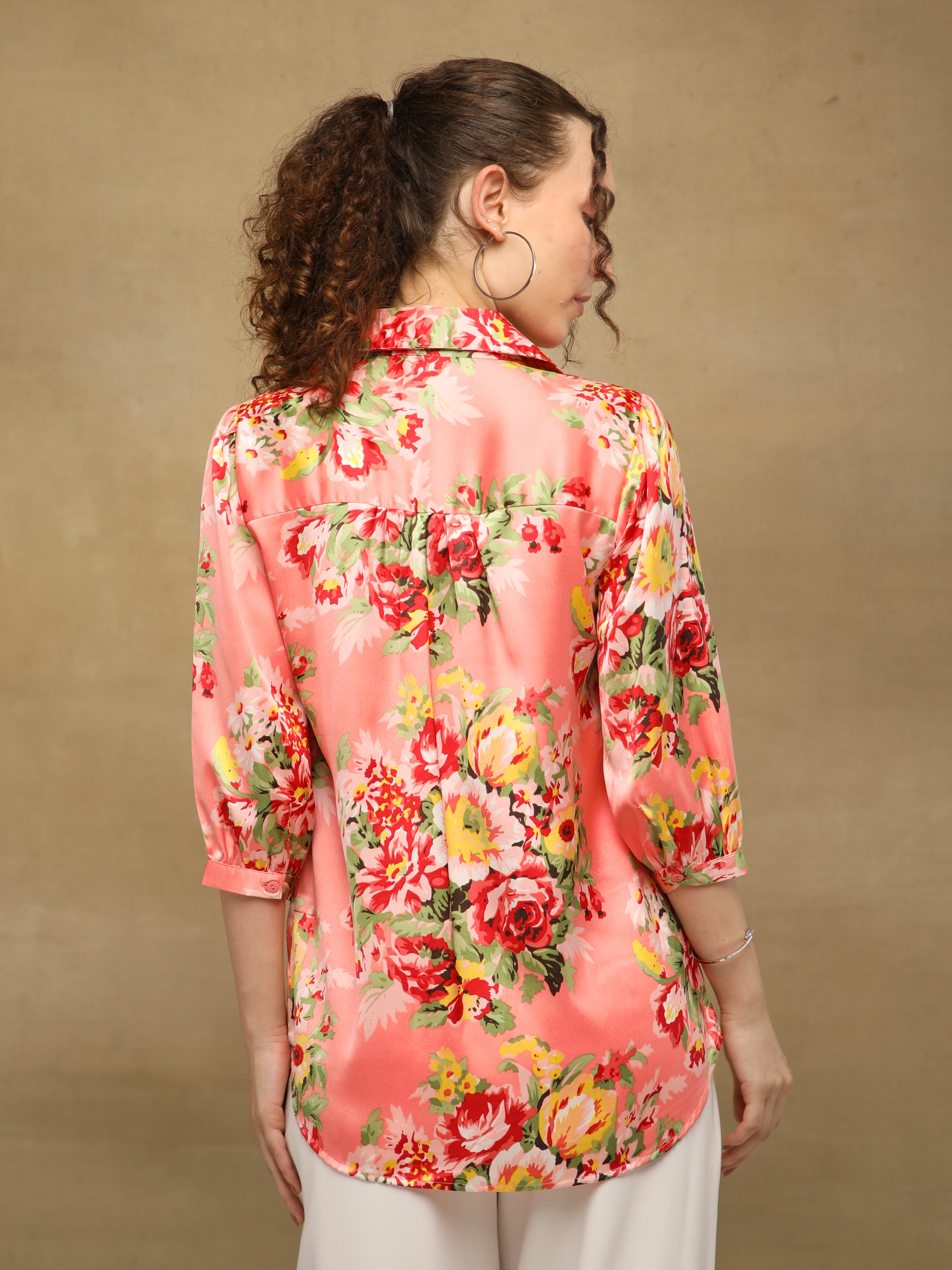 Front Yoke Gather Coral Shirt