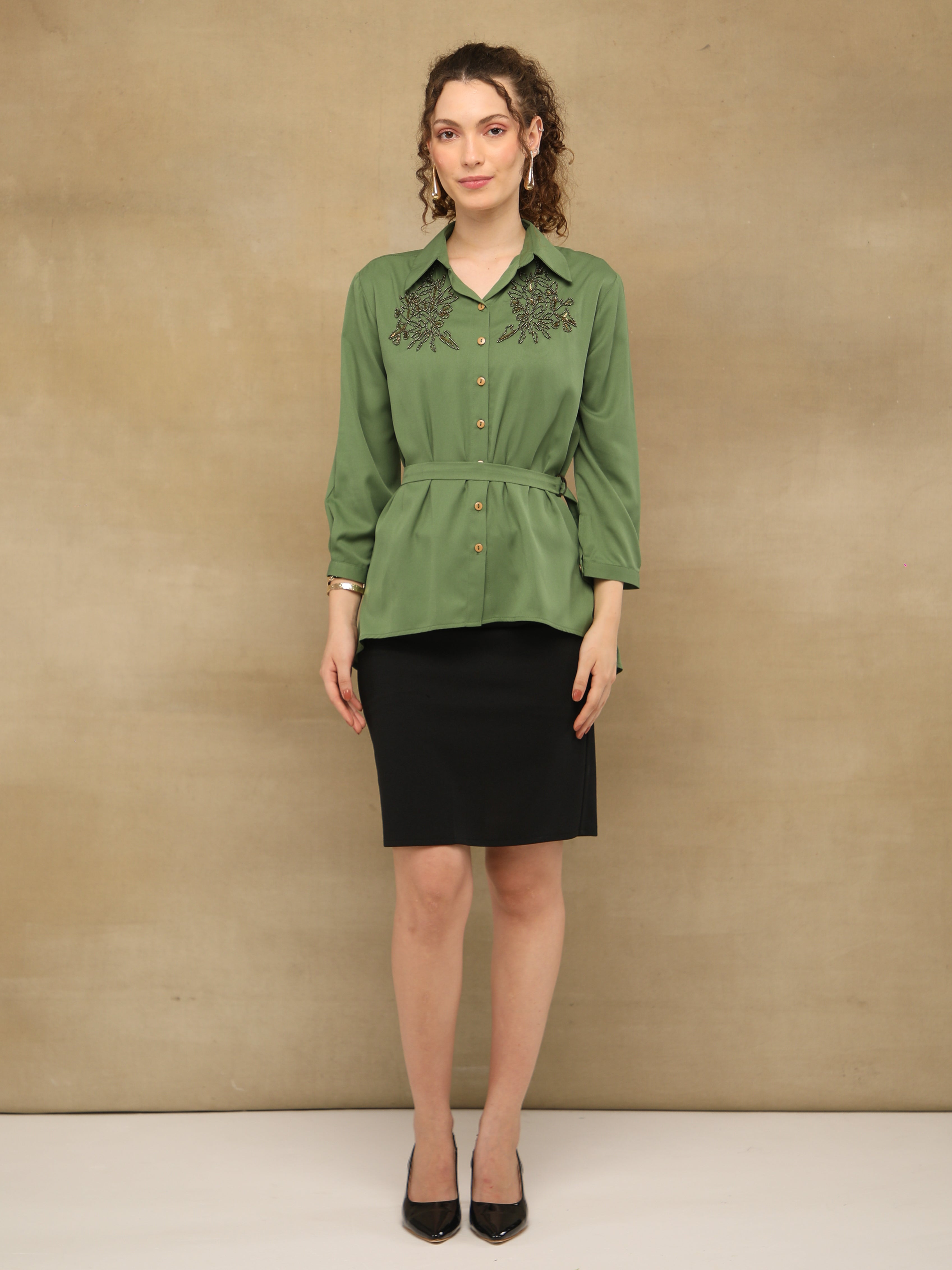 Olive Crest Sequin Shirt