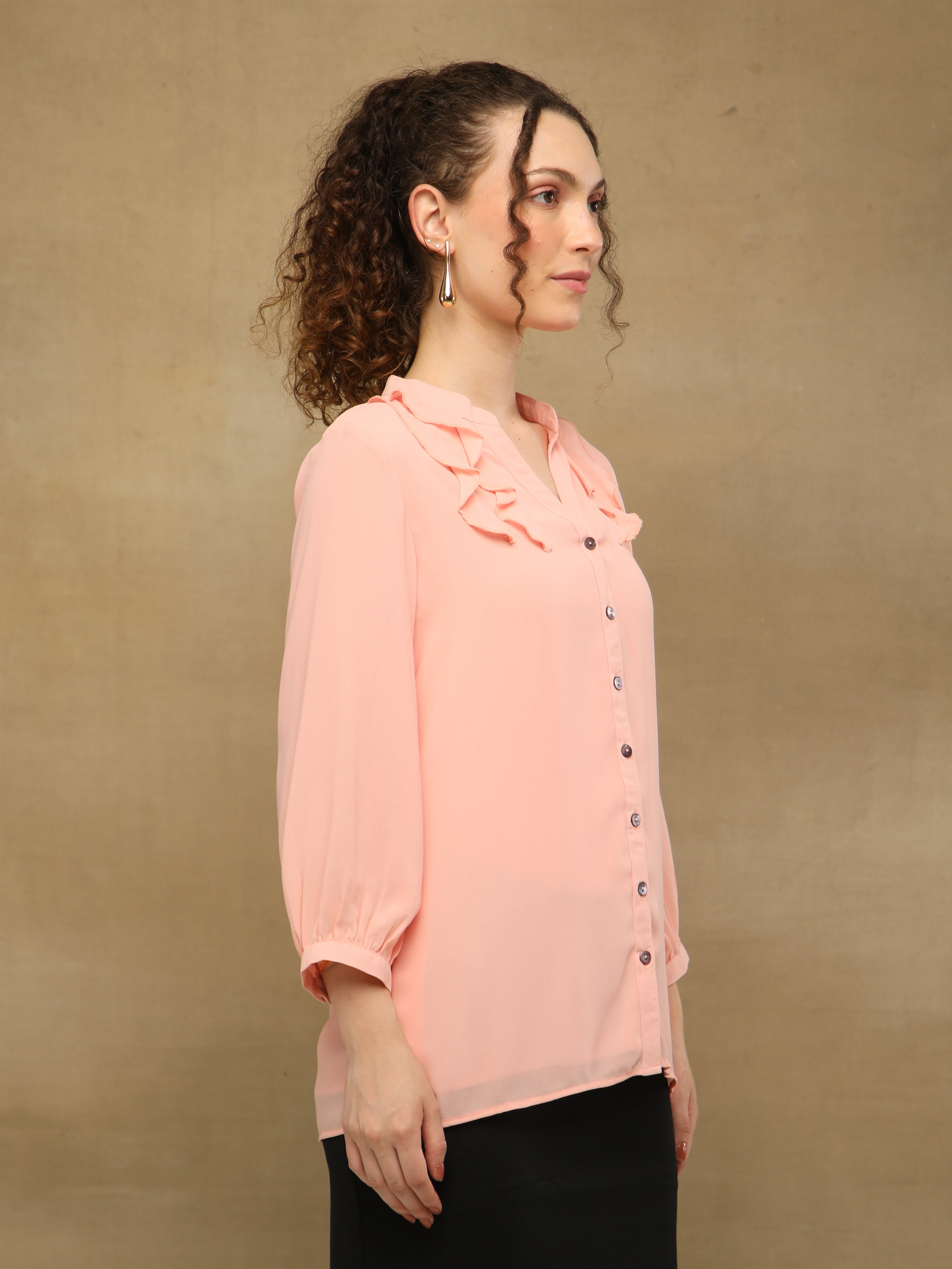 Front Frill Peach Shirt