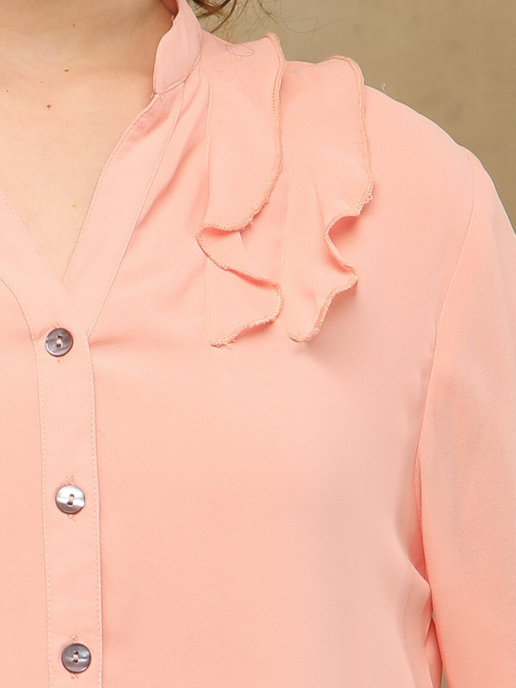 Front Frill Peach Shirt