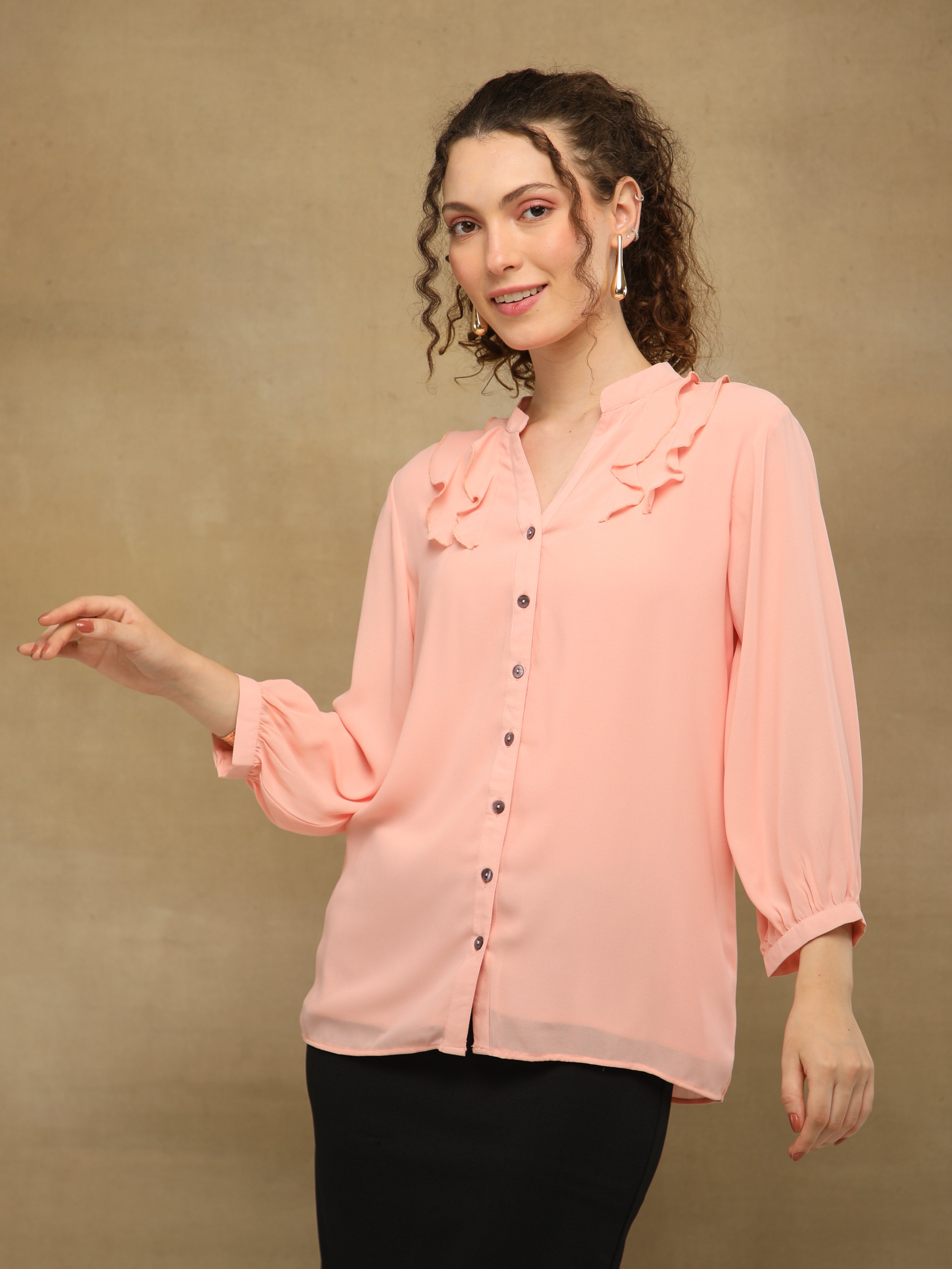 Front Frill Peach Shirt