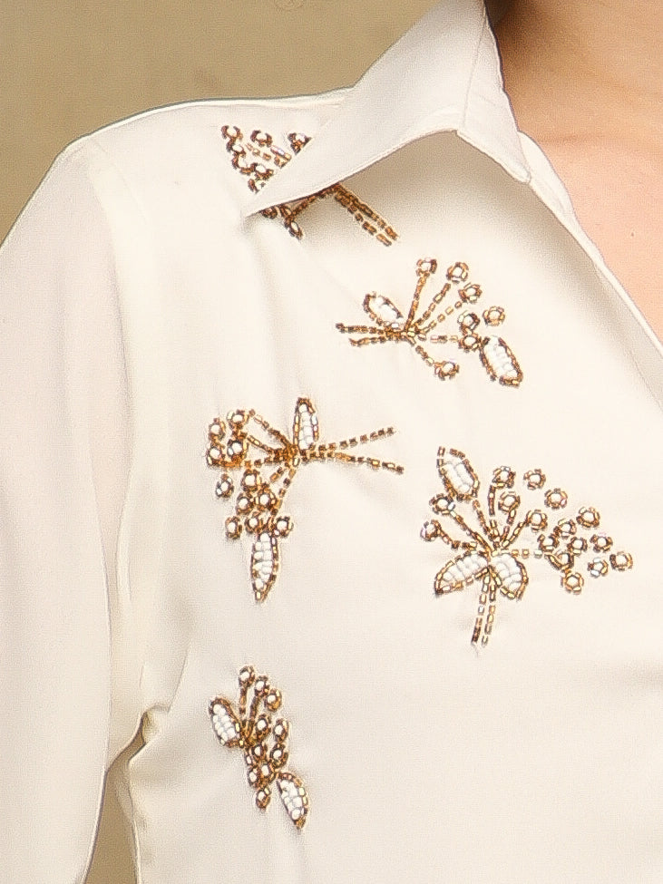 Golden Petals Off-White Shirt