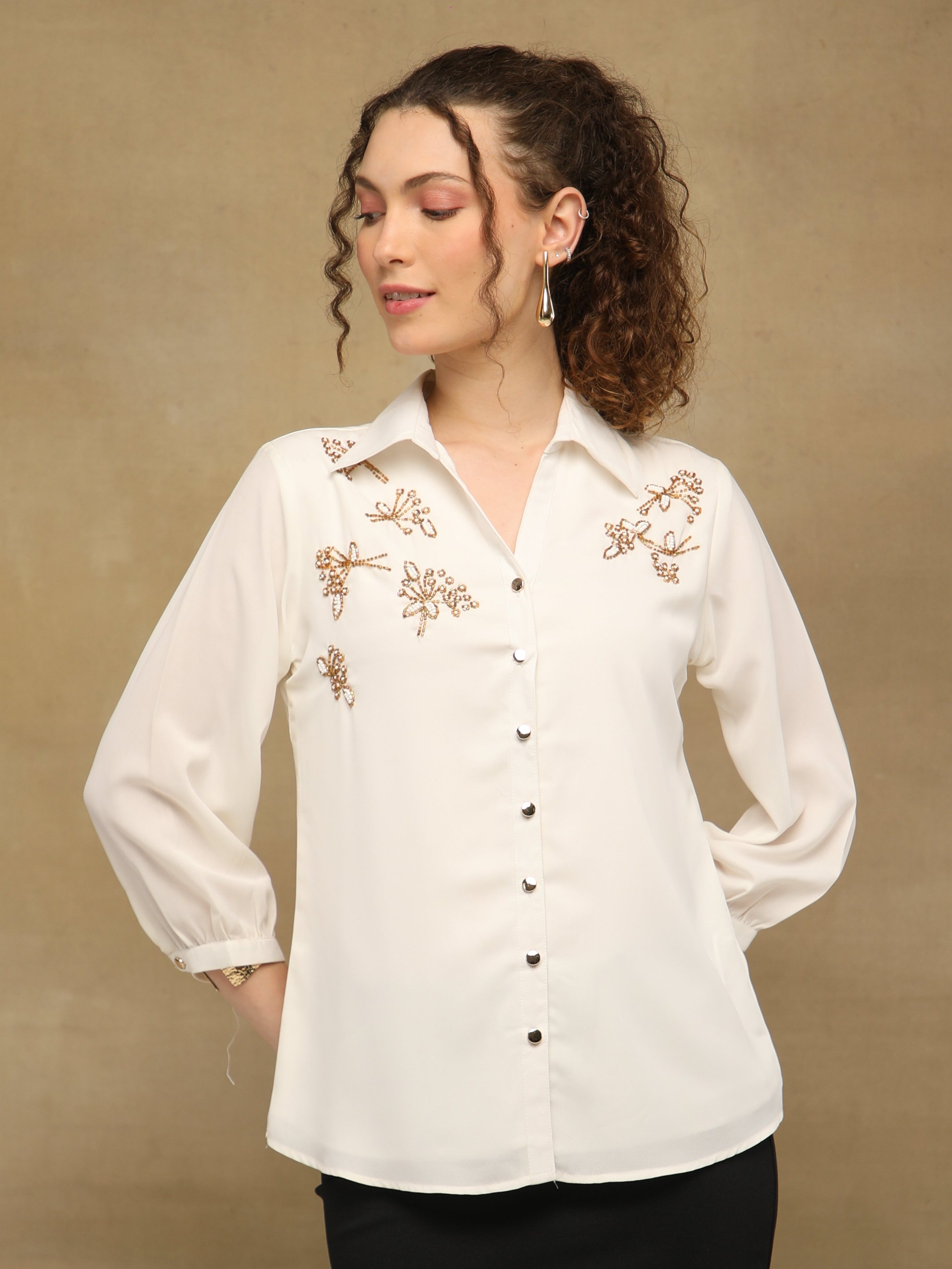 Golden Petals Off-White Shirt