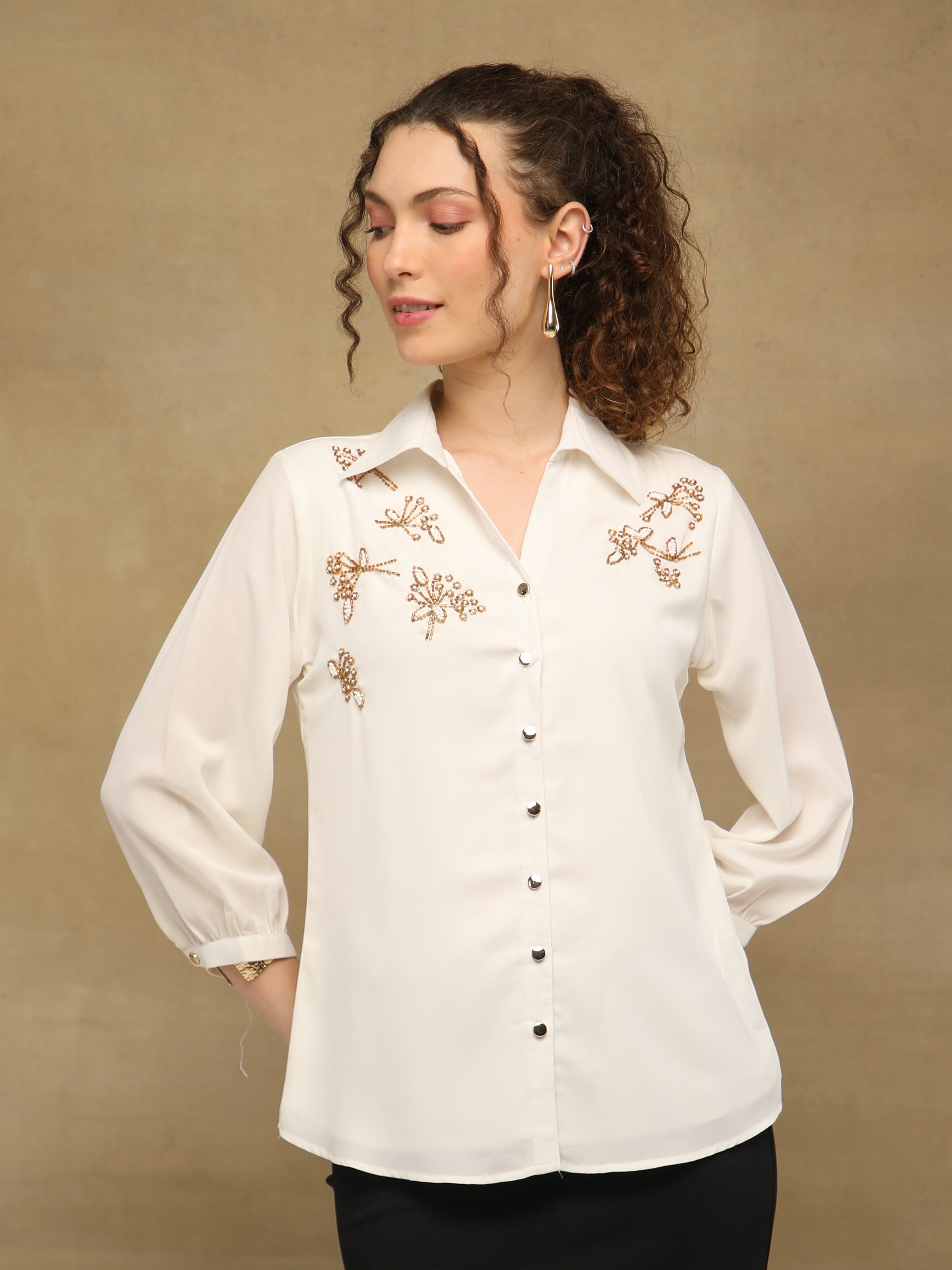 Golden Petals Off-White Shirt