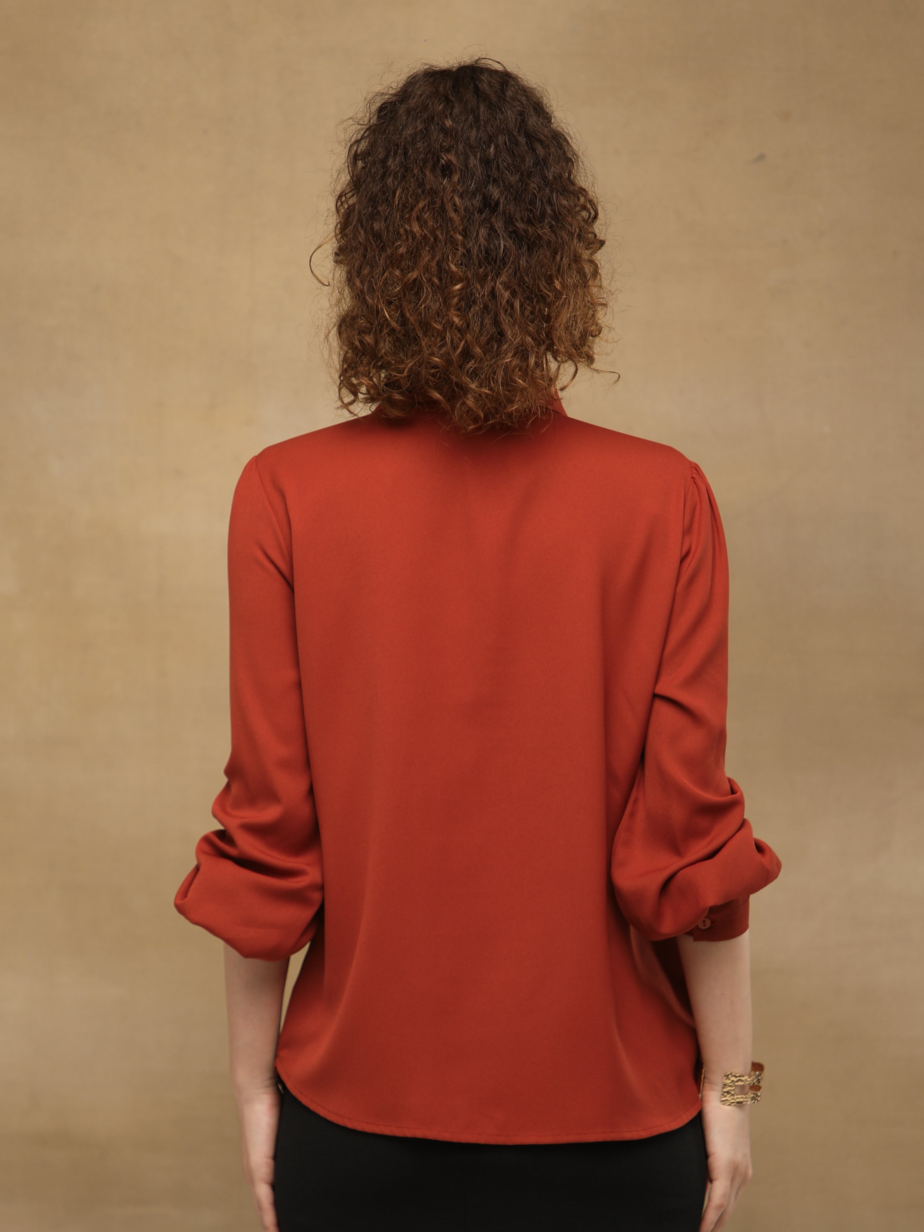 Rust Linear Swarovski Tie-up Shirt
