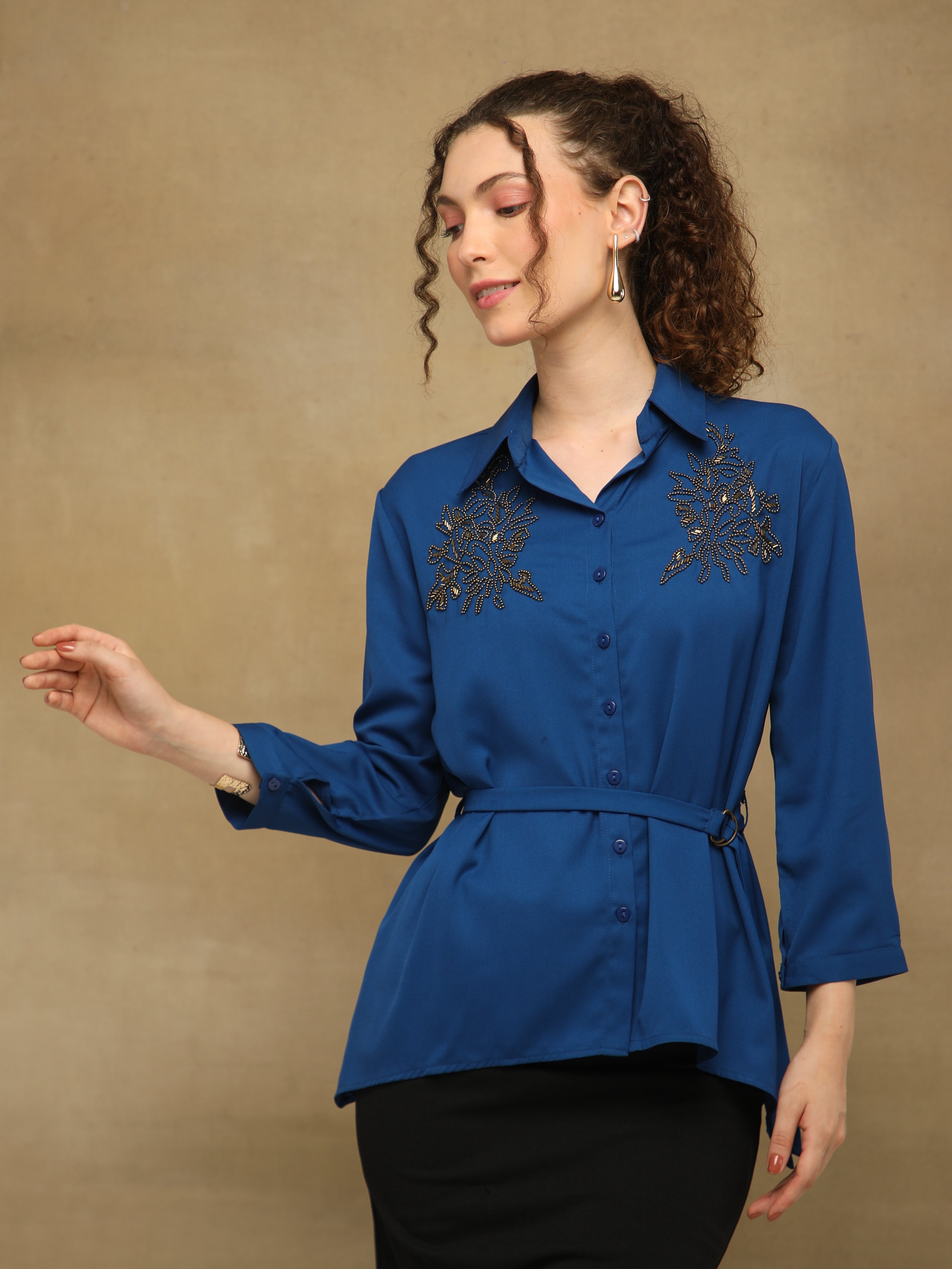 Royal Blue Crest Sequin Shirt