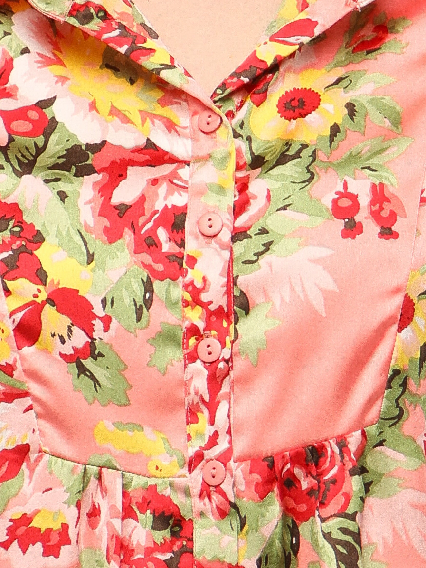 Front Yoke Gather Coral Shirt