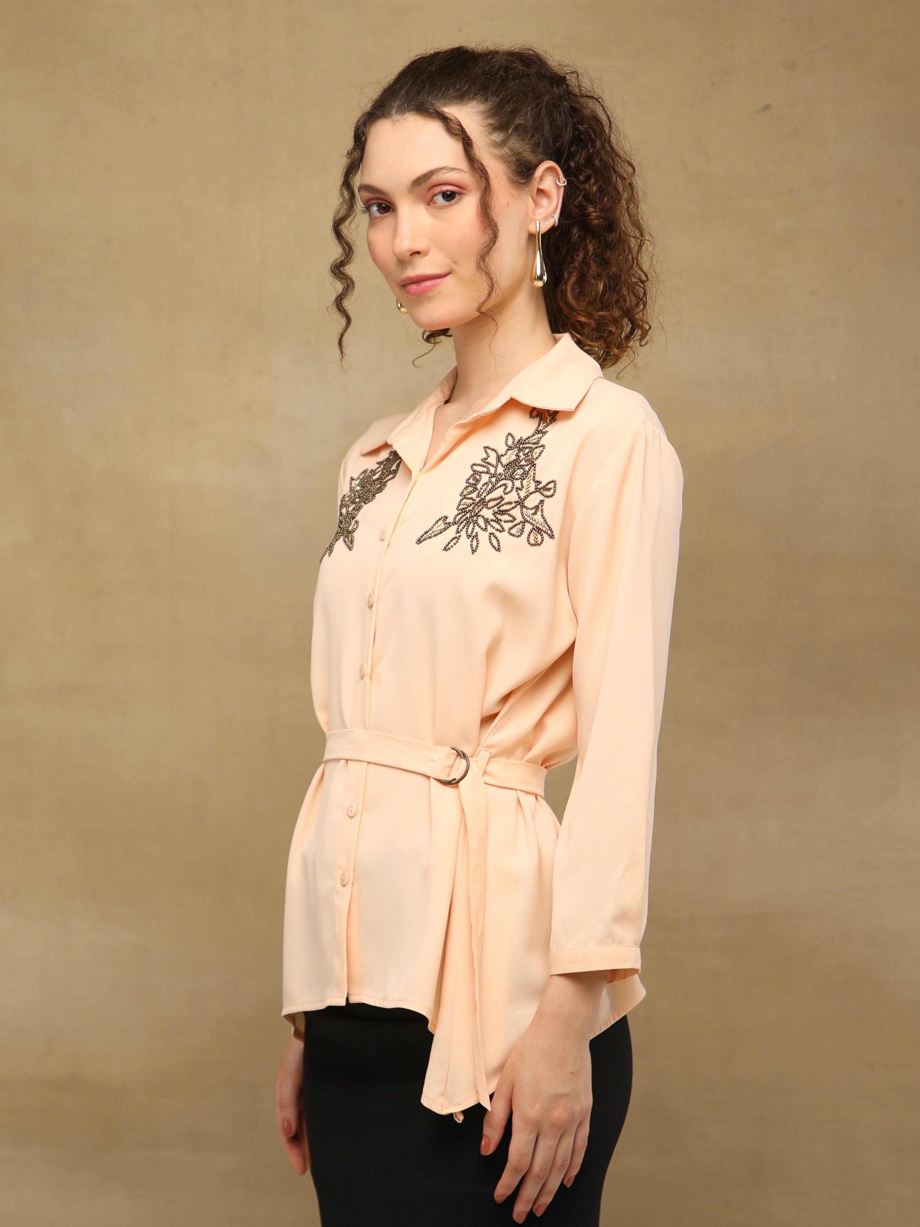 Peach Crest Sequin Shirt